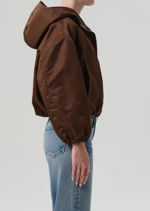 Cropped Nylon Windbreaker in Brown - 2