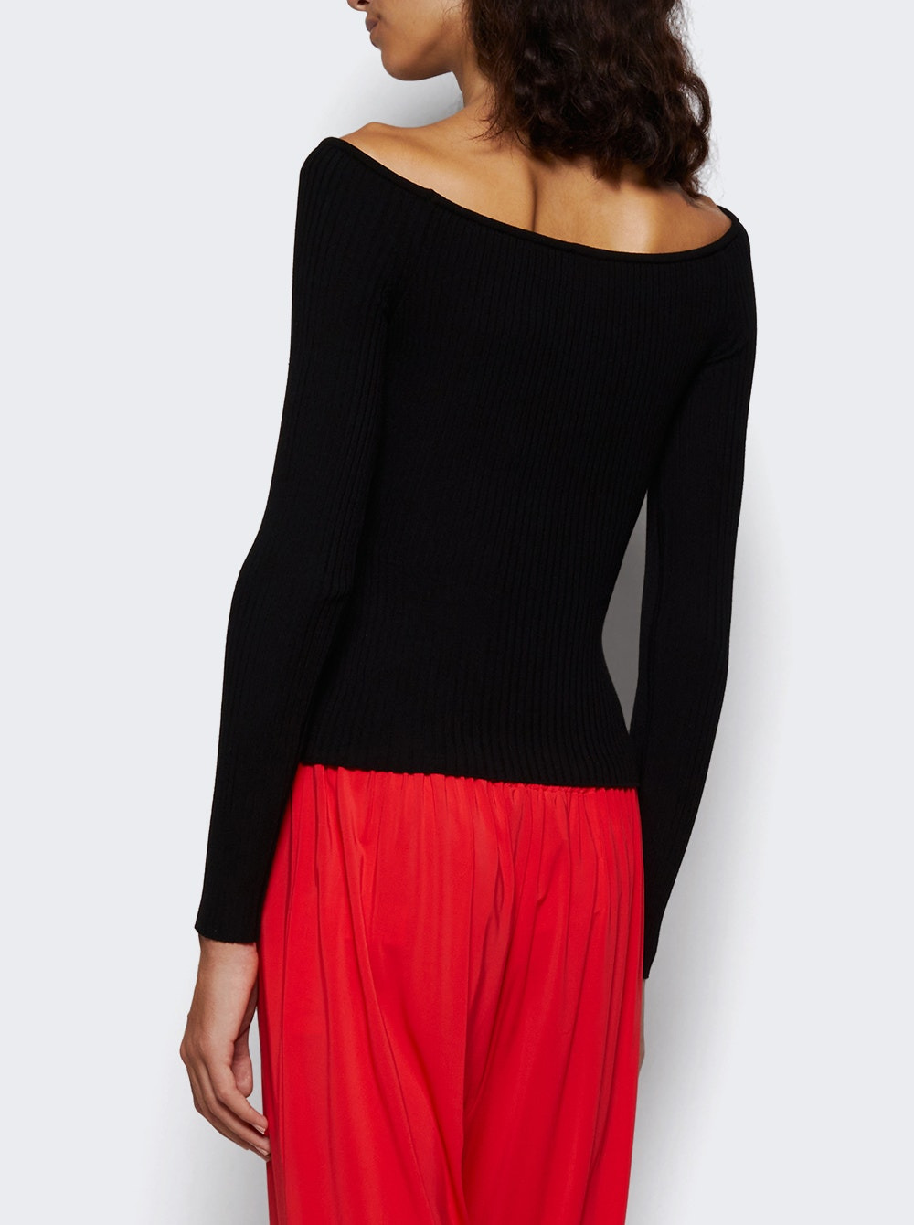Off Shoulder Rib Knit Top Black - 4