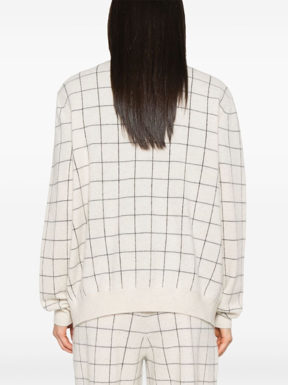windowpane-pattern cardigan - 4