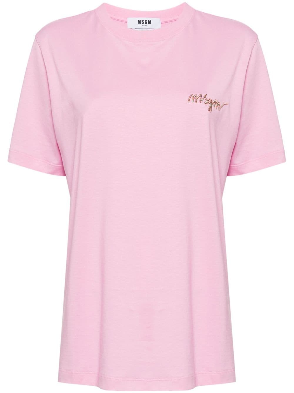 MSGM embroidered-logo cotton T-shirt | REVERSIBLE