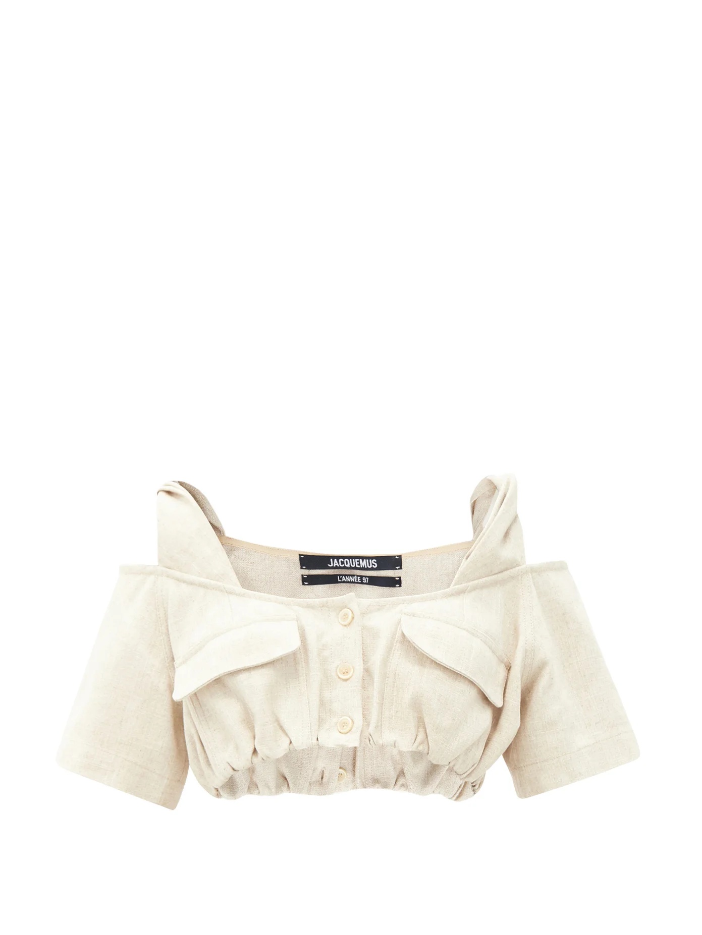 Alzou twisted-strap buttoned canvas cropped top - 1