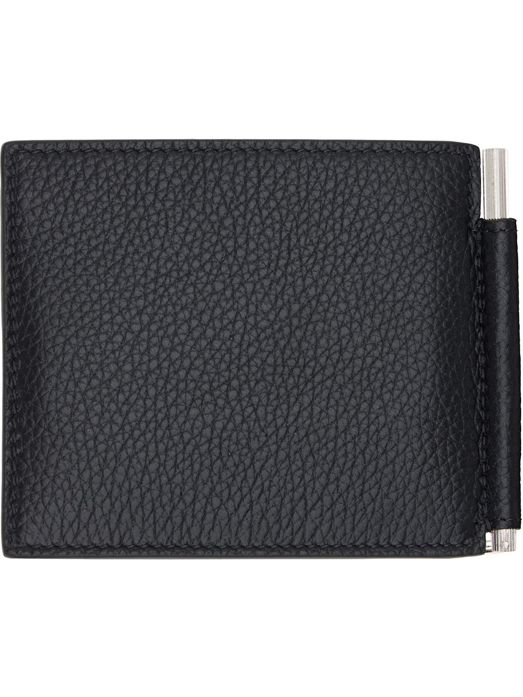 Black Grain Leather Money Clip Wallet - 2