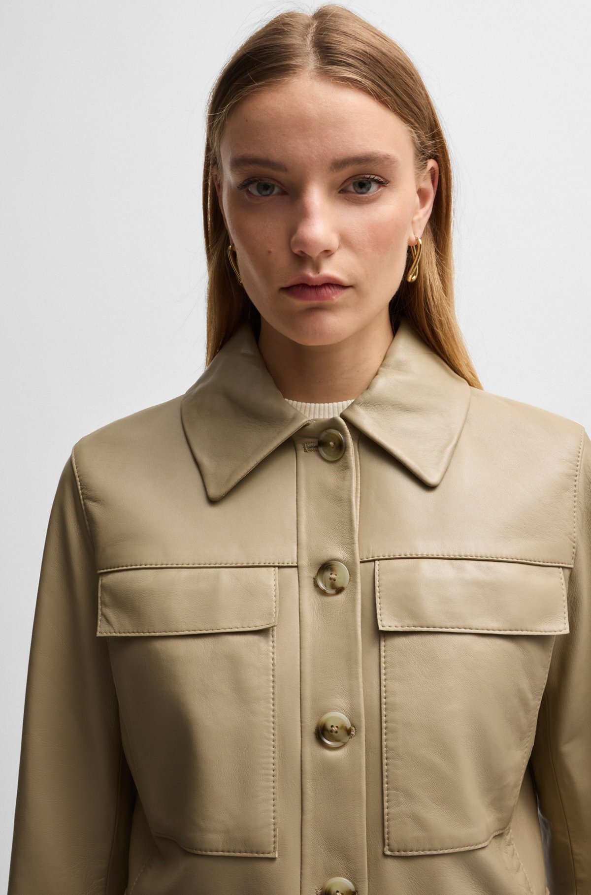 LEATHER JACKET WITH CONTRAST CUFFS AND BUTTONED CLOSURE - 5