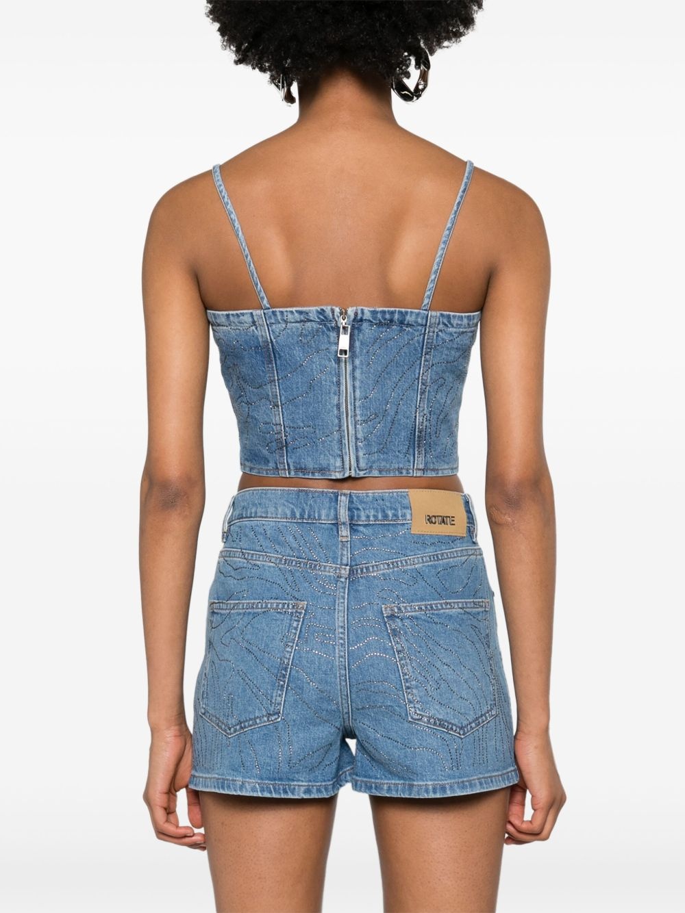 rhinestoned denim cropped top - 4