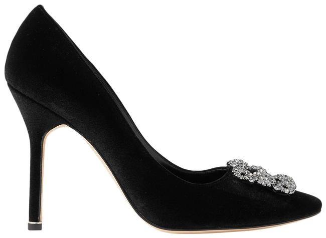 MANOLO BLAHNIK Black Hangisi 105 Embellished Velvet Pumps - 1