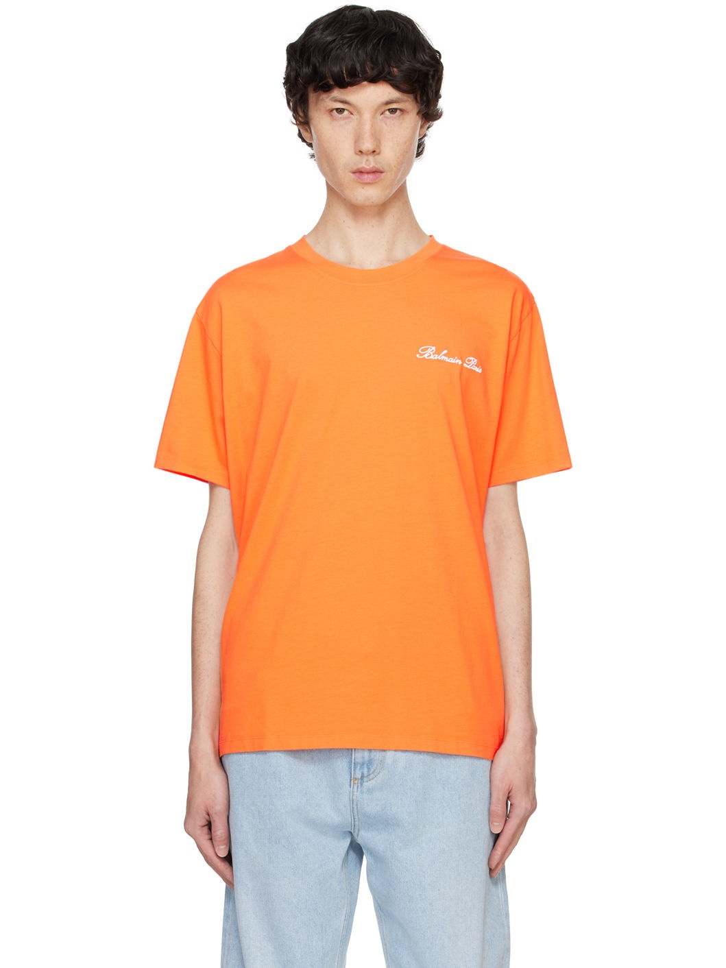 Orange Relaxed 'Balmain Signature' Embroidery T-shirt - 1