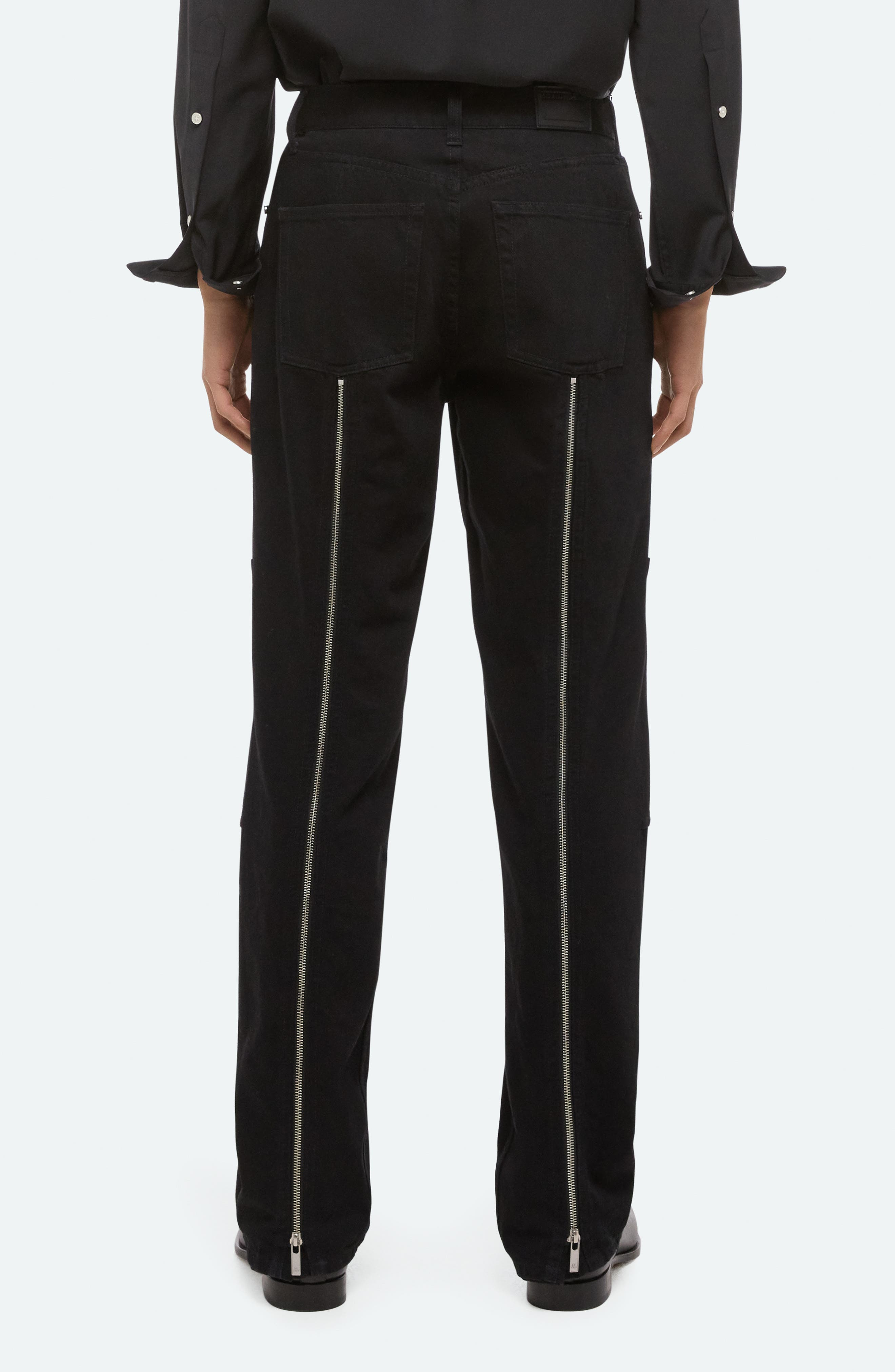 Helmut Lang Exposed Back Zip Detail Carpenter Jeans in Rinsed Black - 2