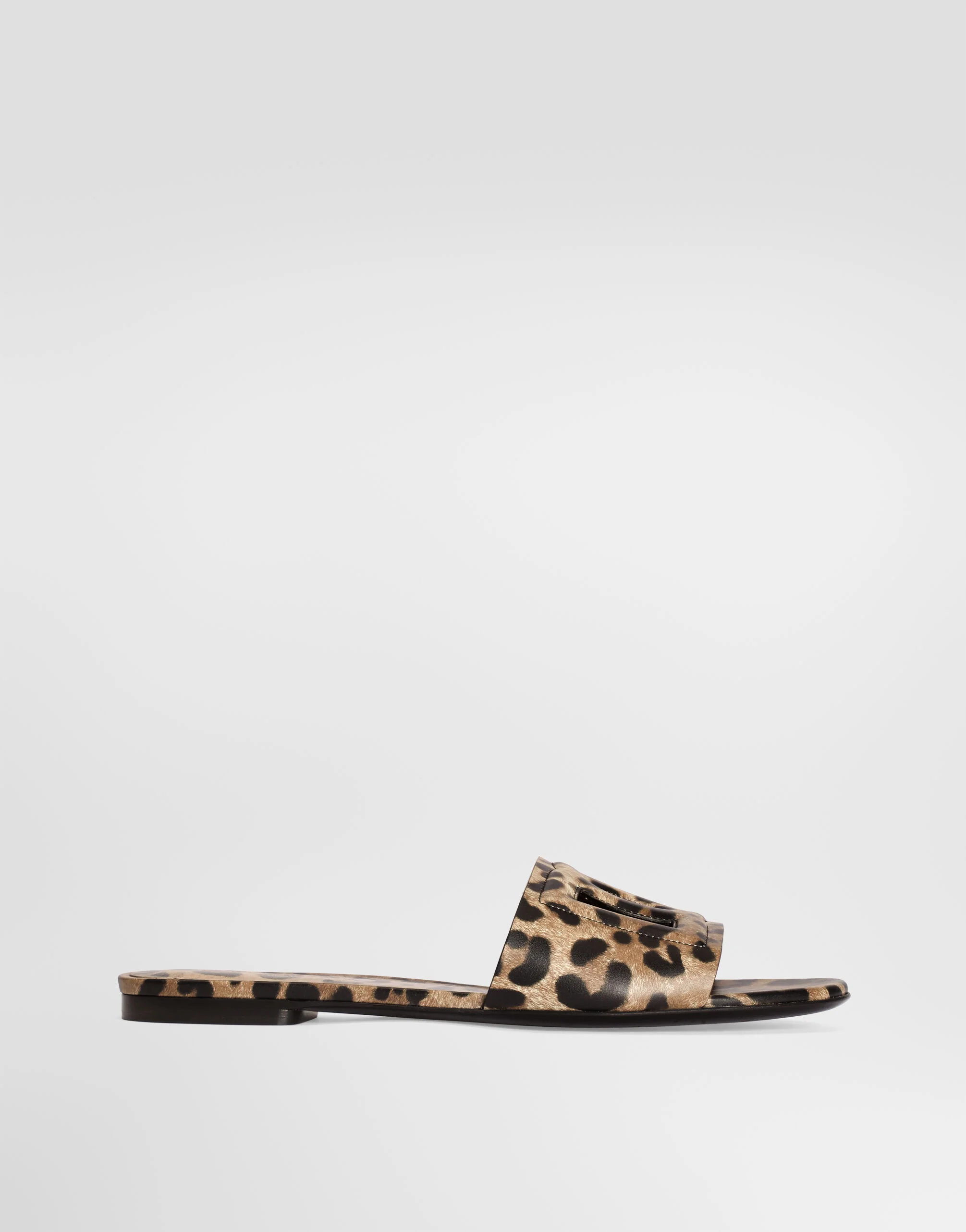 Leo-print calfskin flat slides - 1