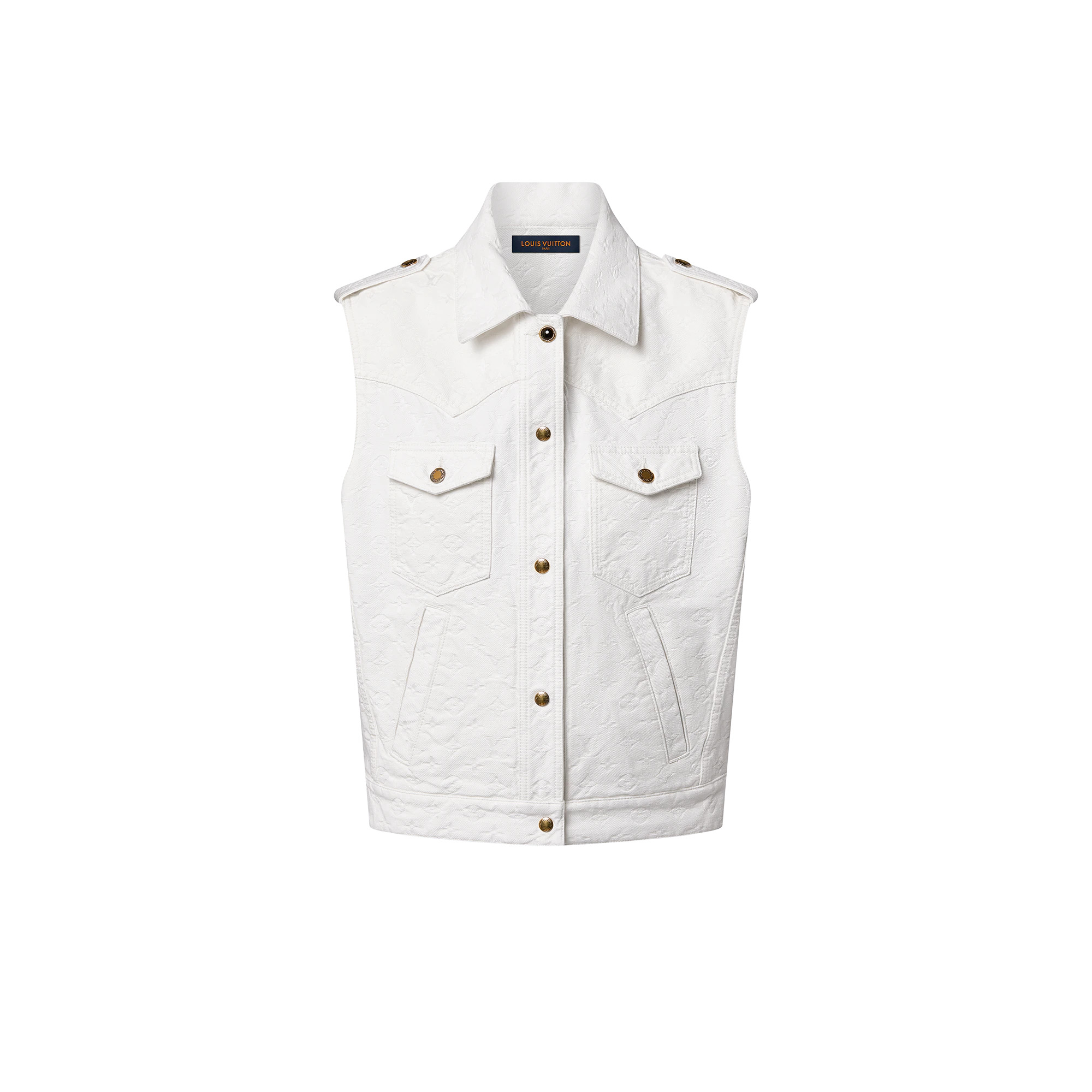Monogram Jacquard Sleeveless Denim Jacket - 1