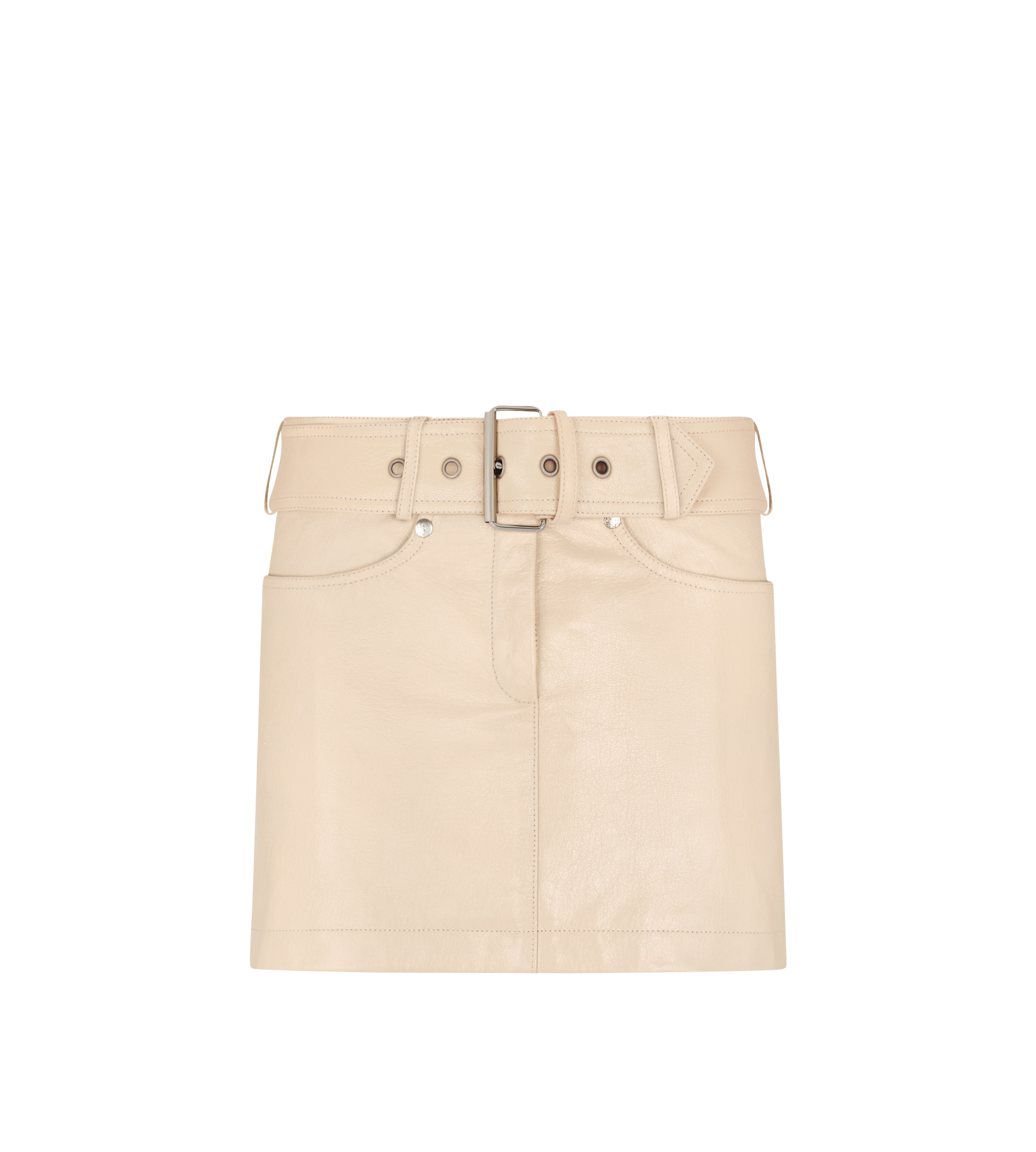 GRAIN LEATHER BELTED MINI SKIRT - 1