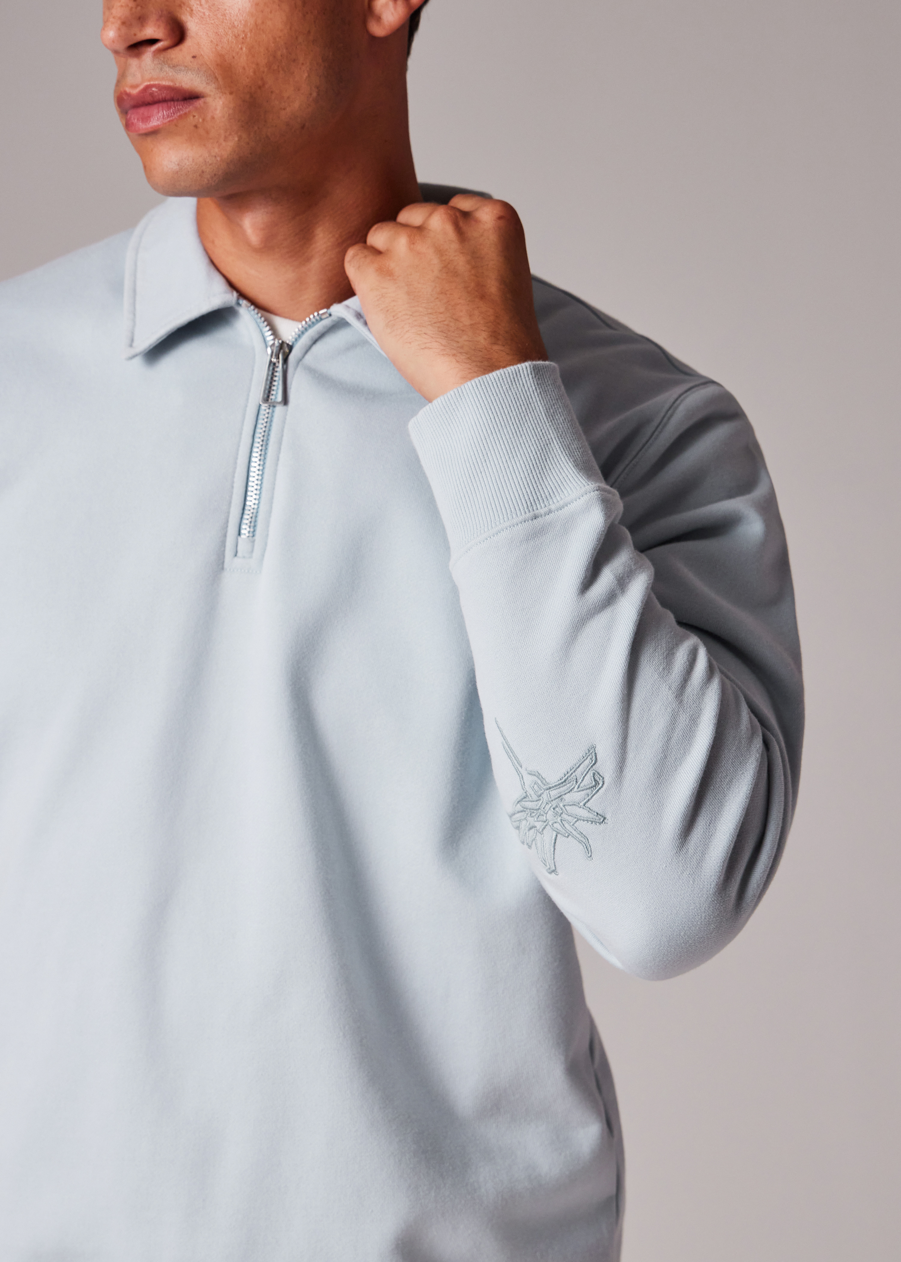 Light Blue Organic Cotton Zip-Neck Sweatshirt - 5