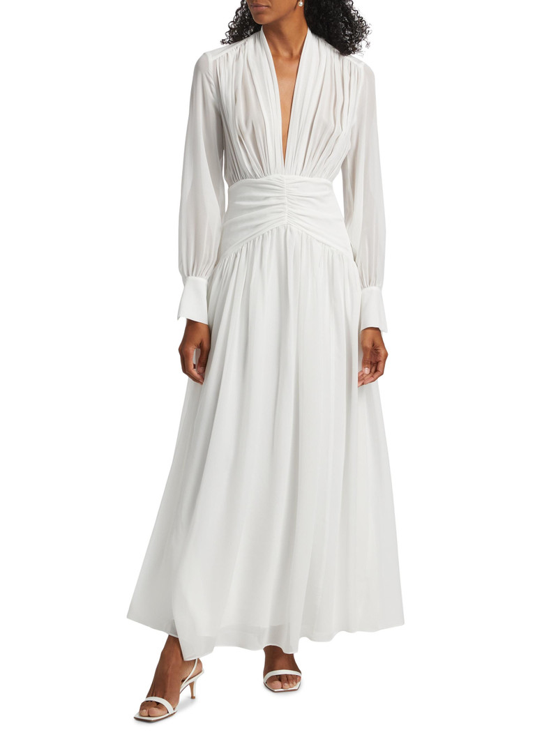 Women's Jocelyn Deep Plunge Long-Sleeve Silk Gown - Ivory 3