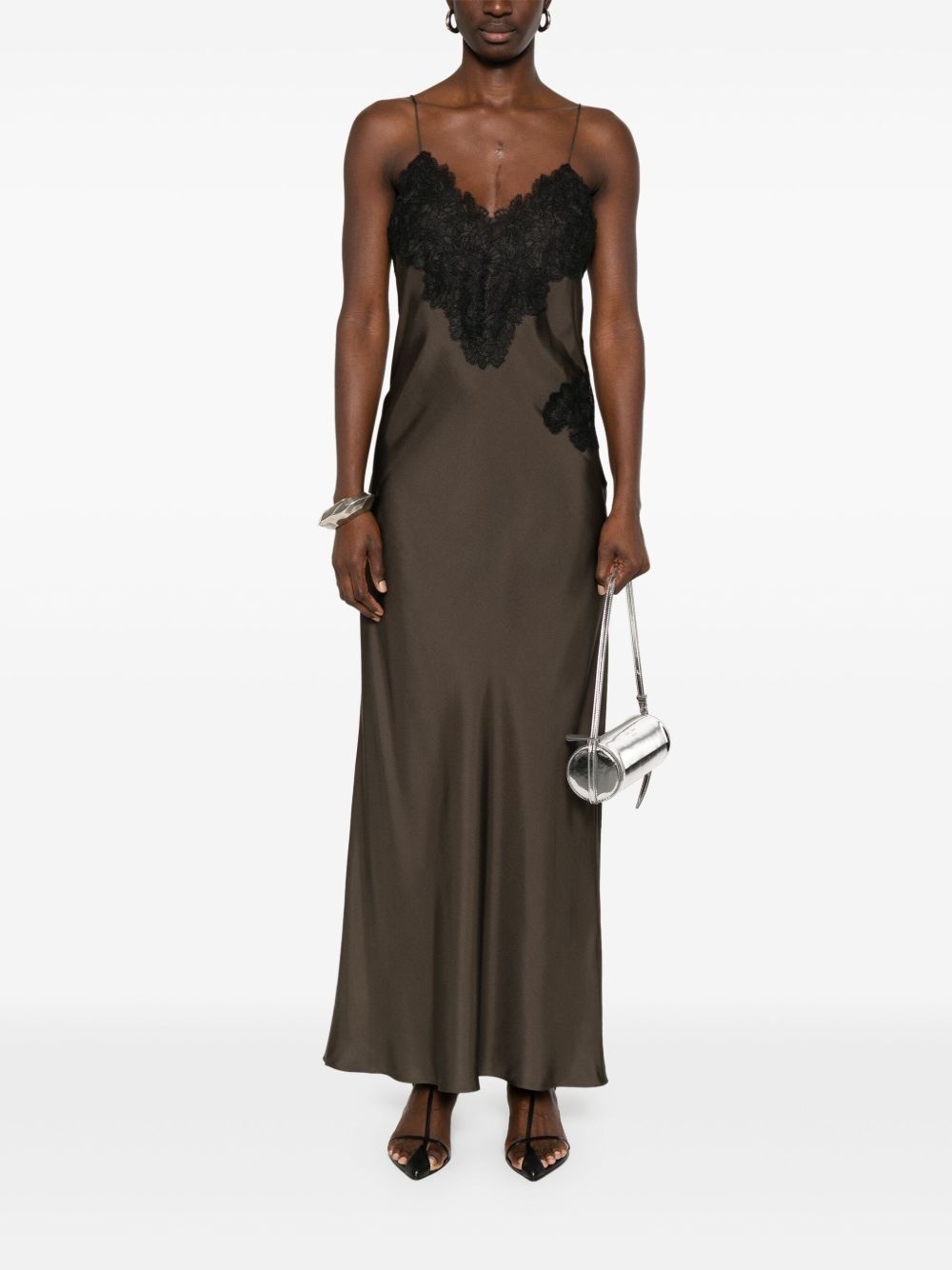 lace-detail silk maxi dress - 2