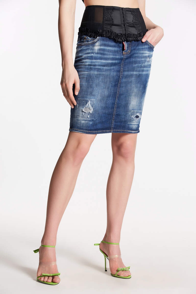 CLOUDY WASH CORSET PENCIL SKIRT - 3