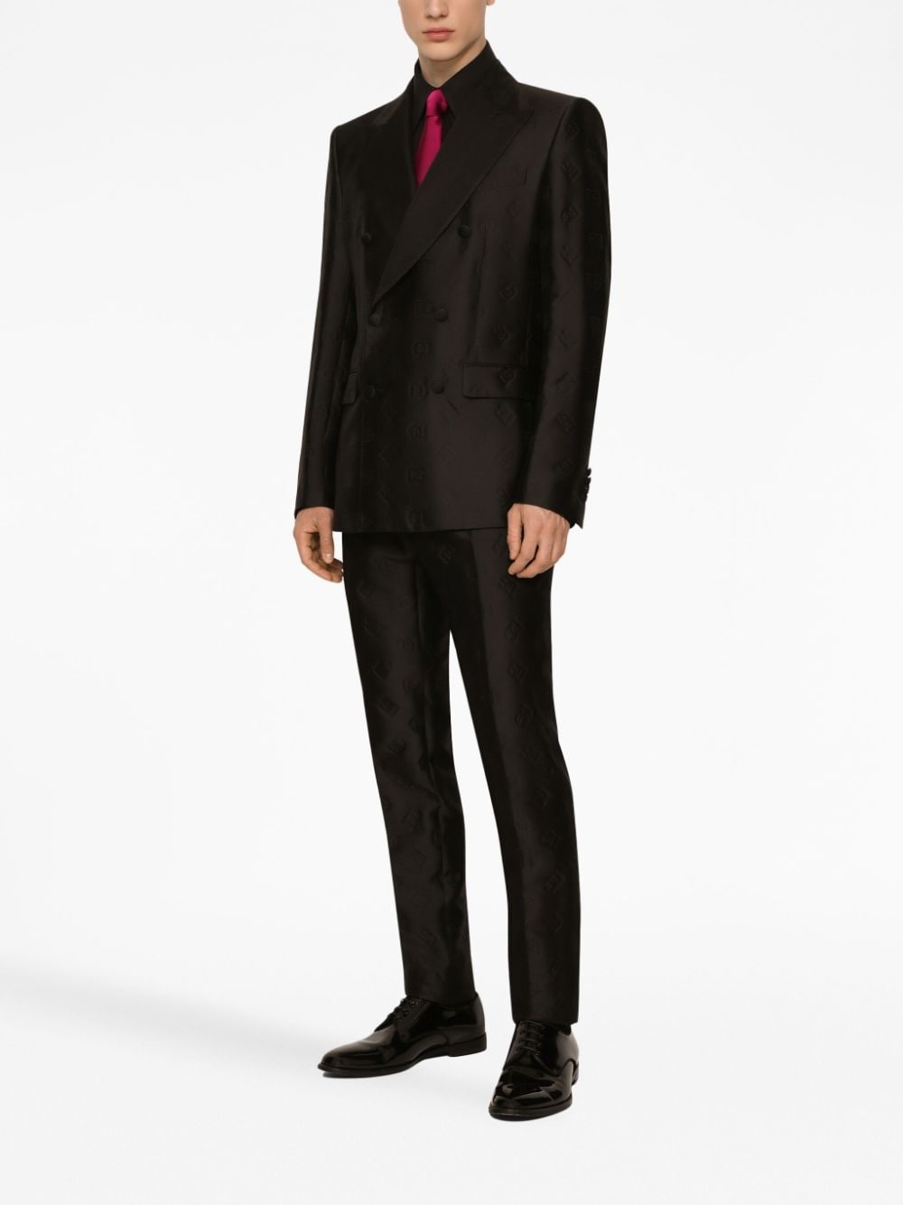 double-breasted monogram-print suit - 3