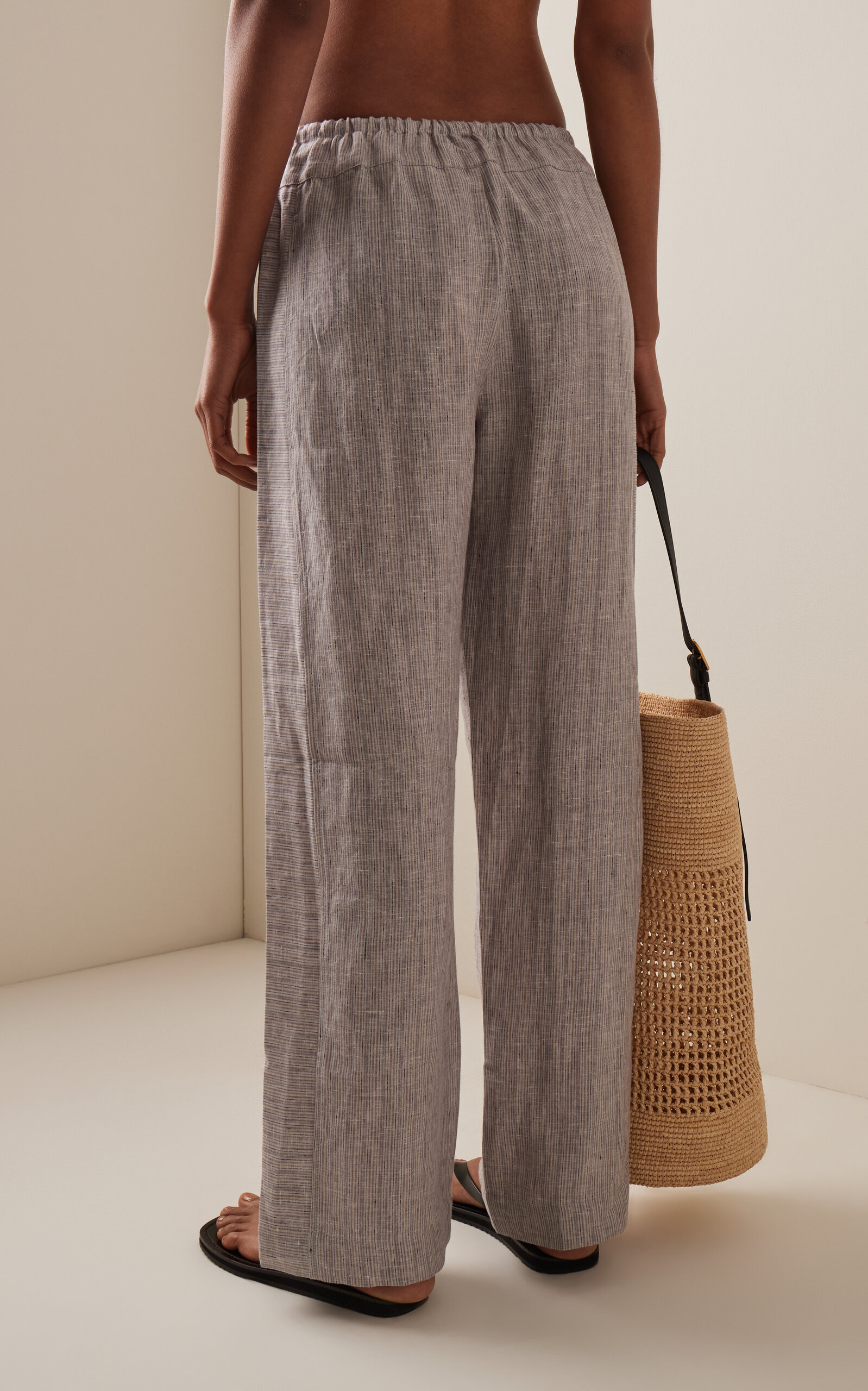 Double-Waist Organic Linen Wide-Leg Pants grey - 4