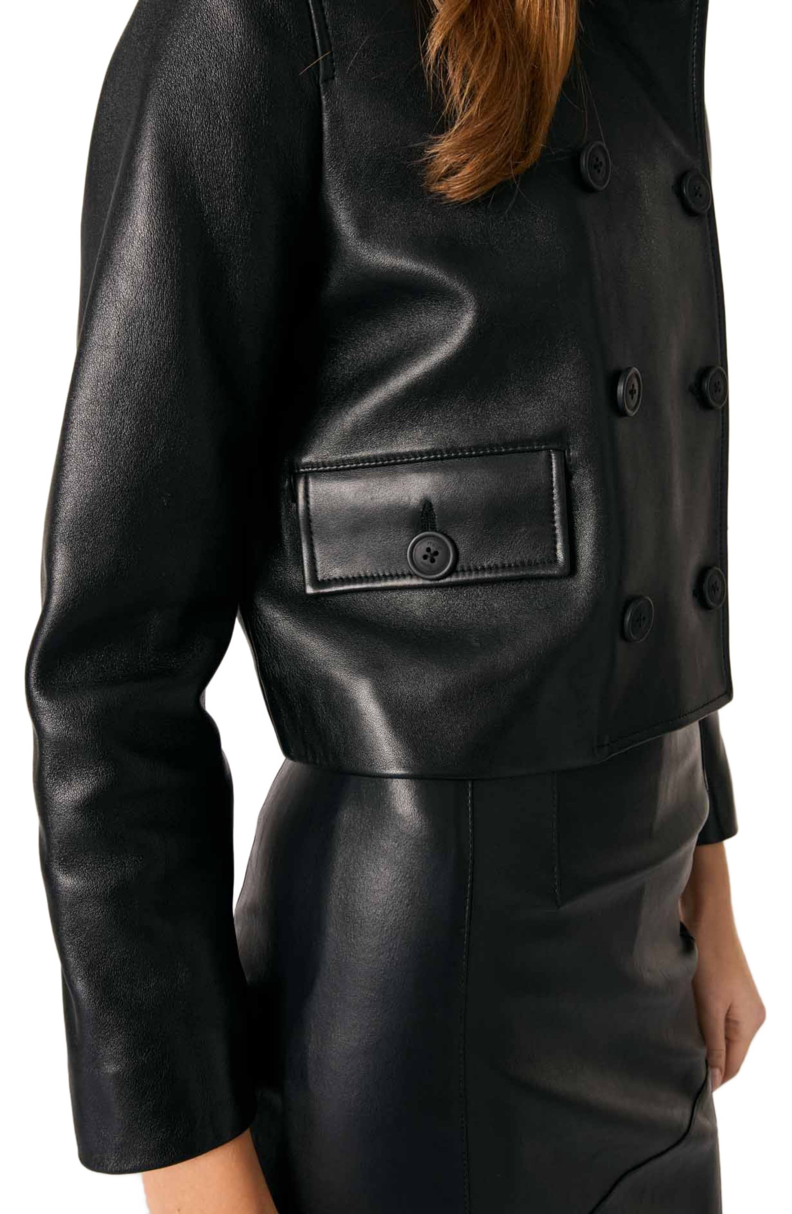 maje Cropped leather jacket in Black at Nordstrom - 5
