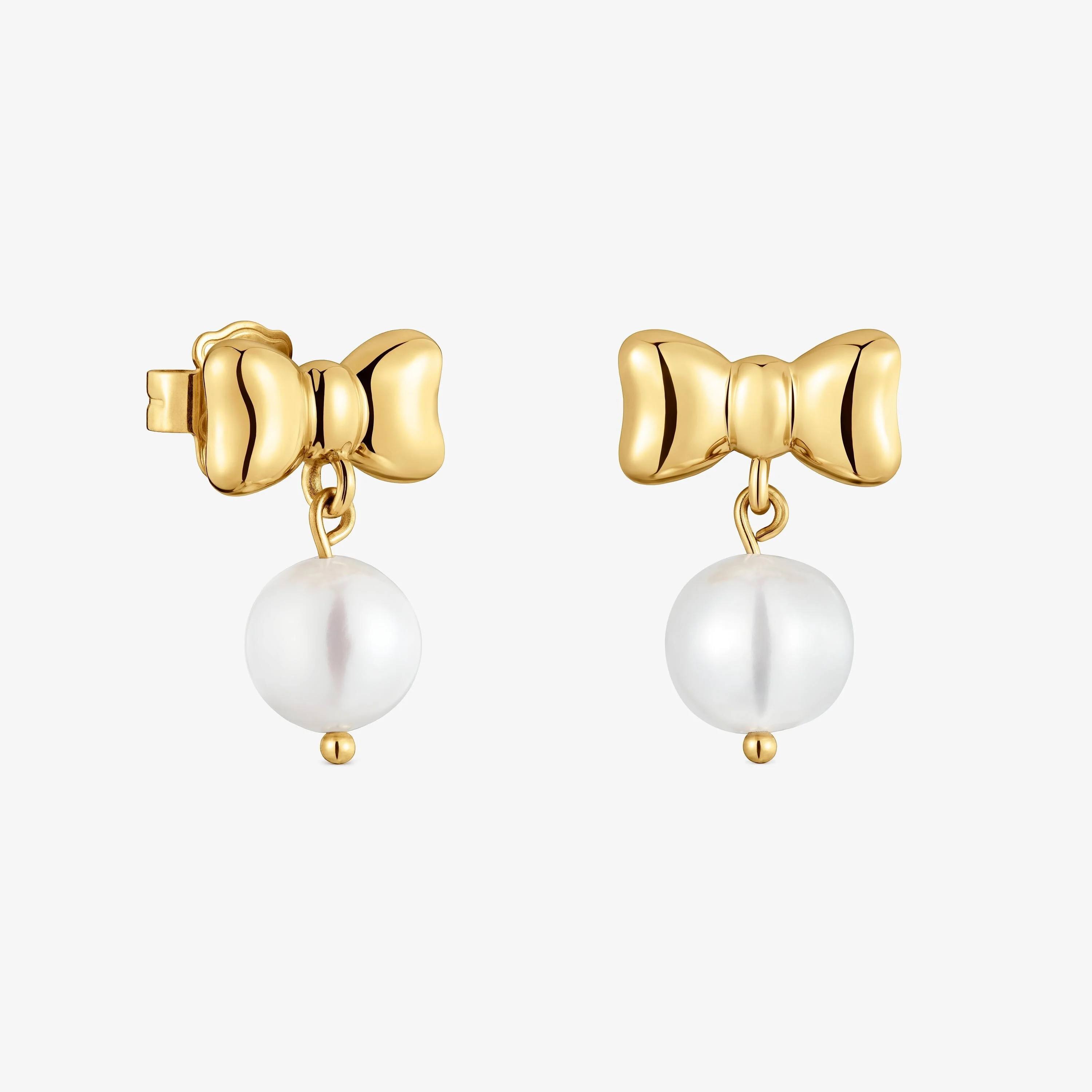 Gold-colored steel and cultured pearl Bow earrings TOUS Charming - 1