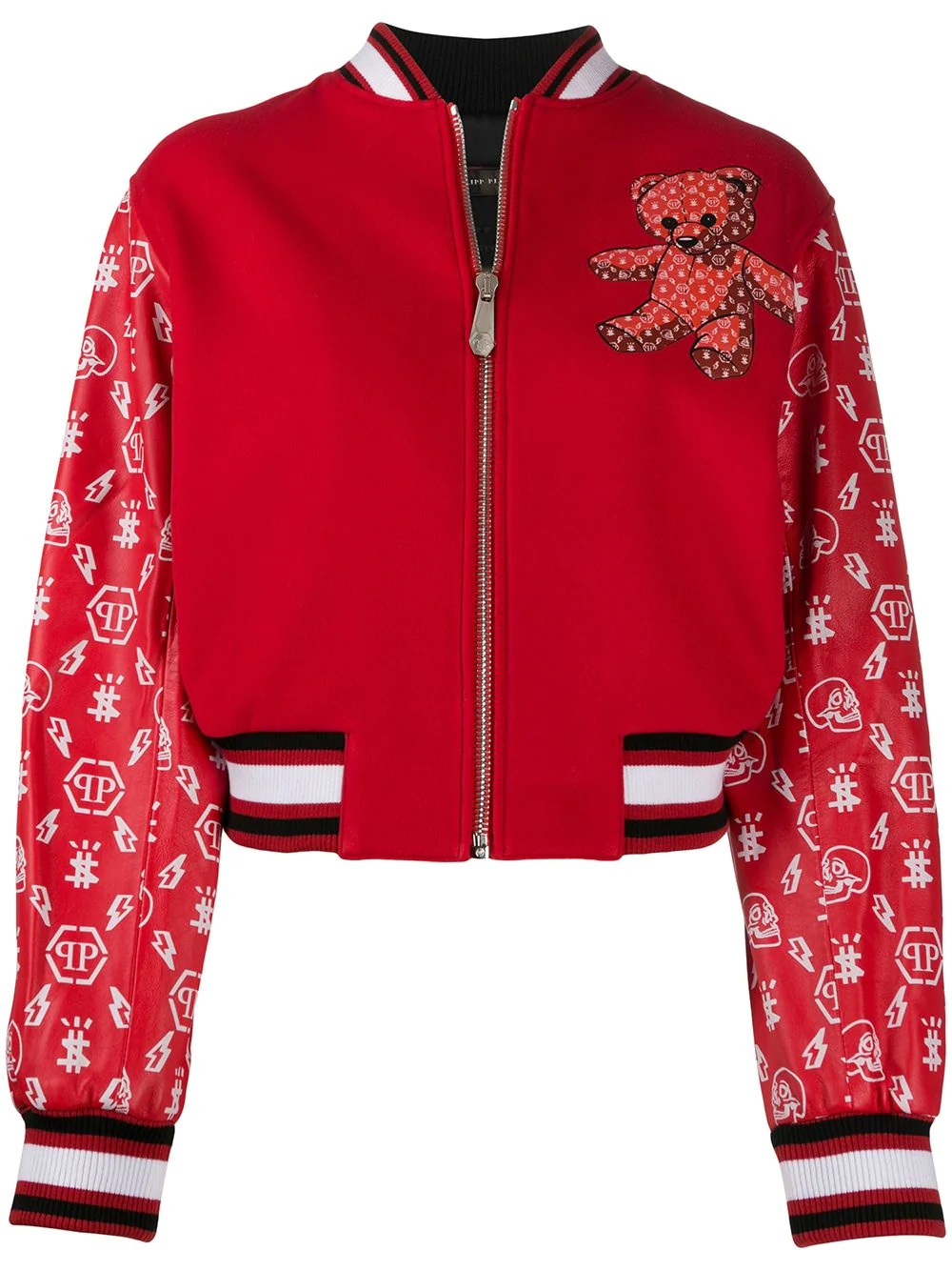 teddy bear logo print bomber jacket - 1