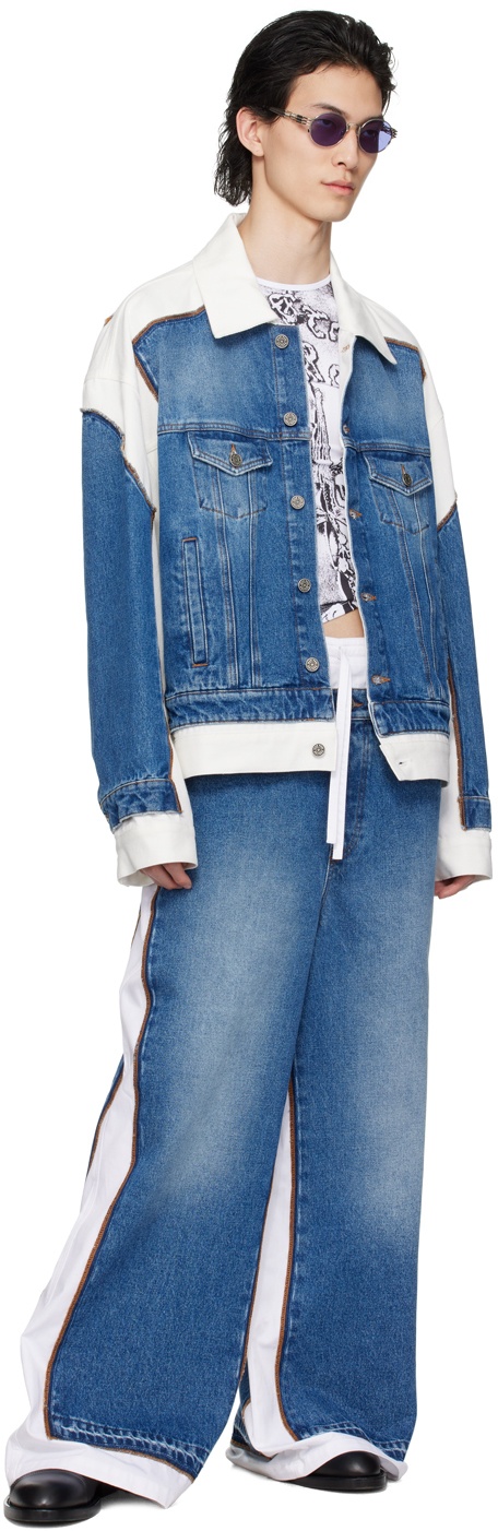 Blue & White 'The Trompe L'œil' Denim Trousers - 4