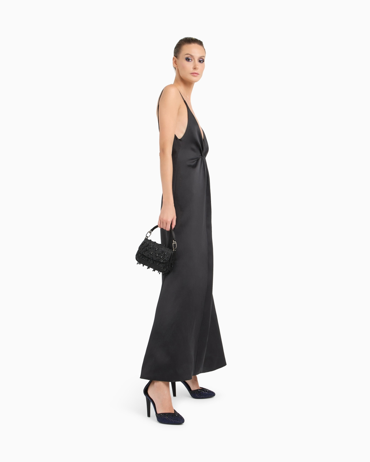 GLITTER SILK SATIN LONG DRESS - 2