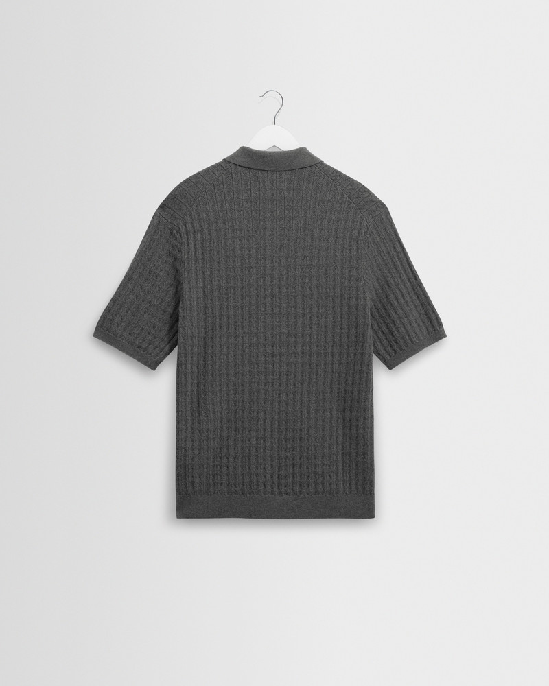 Naples - Grey Marl Diamond Stripe Knitted Polo 3