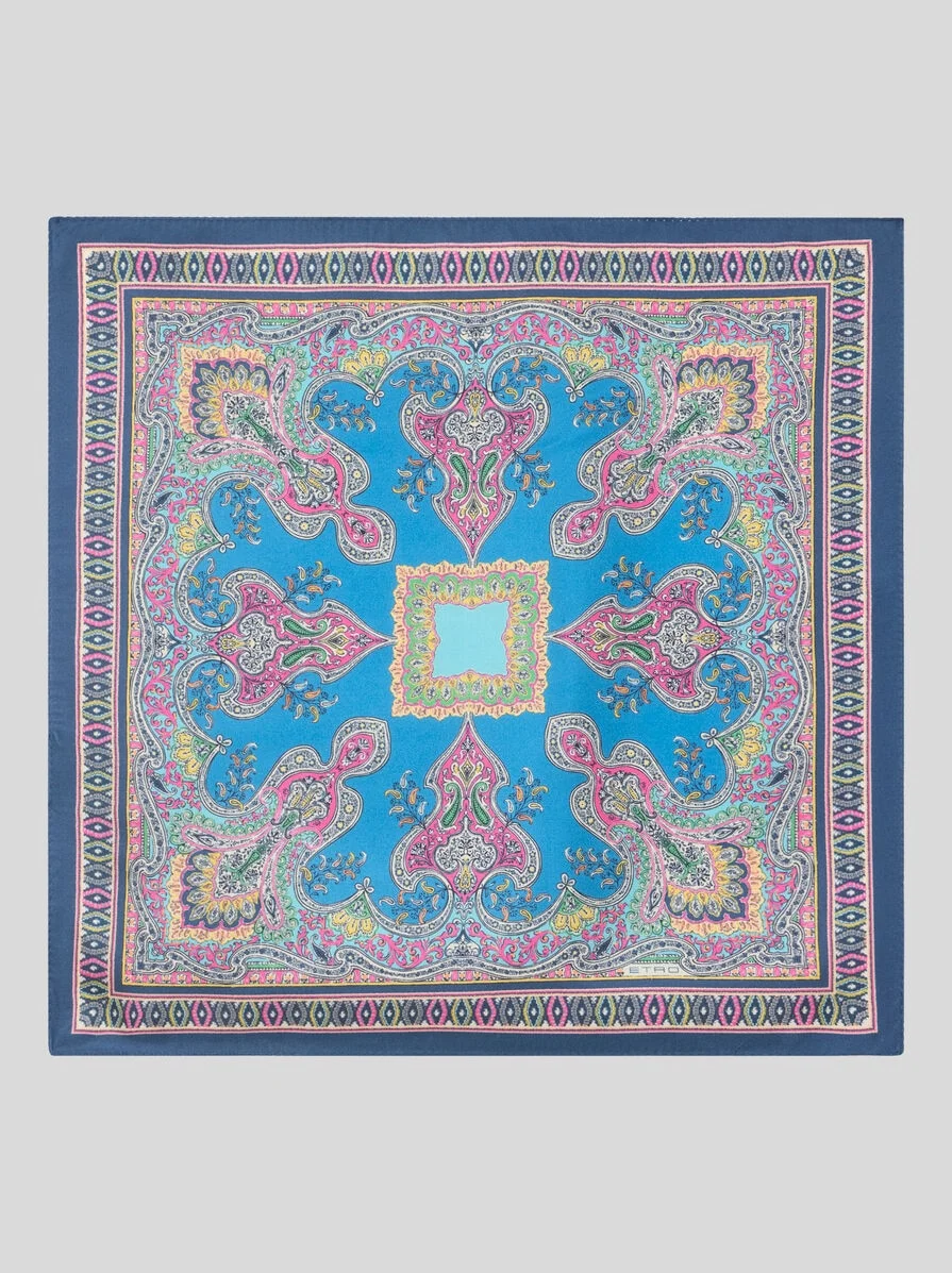 SILK POCKET SQUARE WITH FLORAL PAISLEY MOTIF - 1