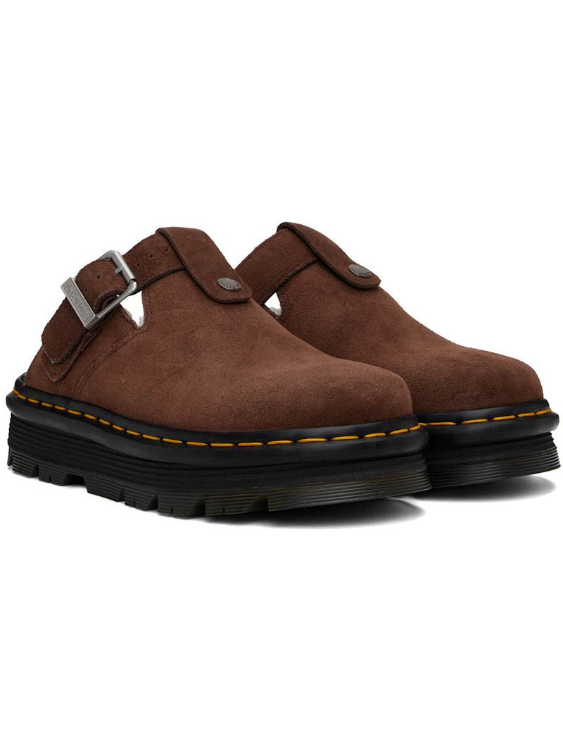Brown Zebzag Suede Slingback Platform Mules 4