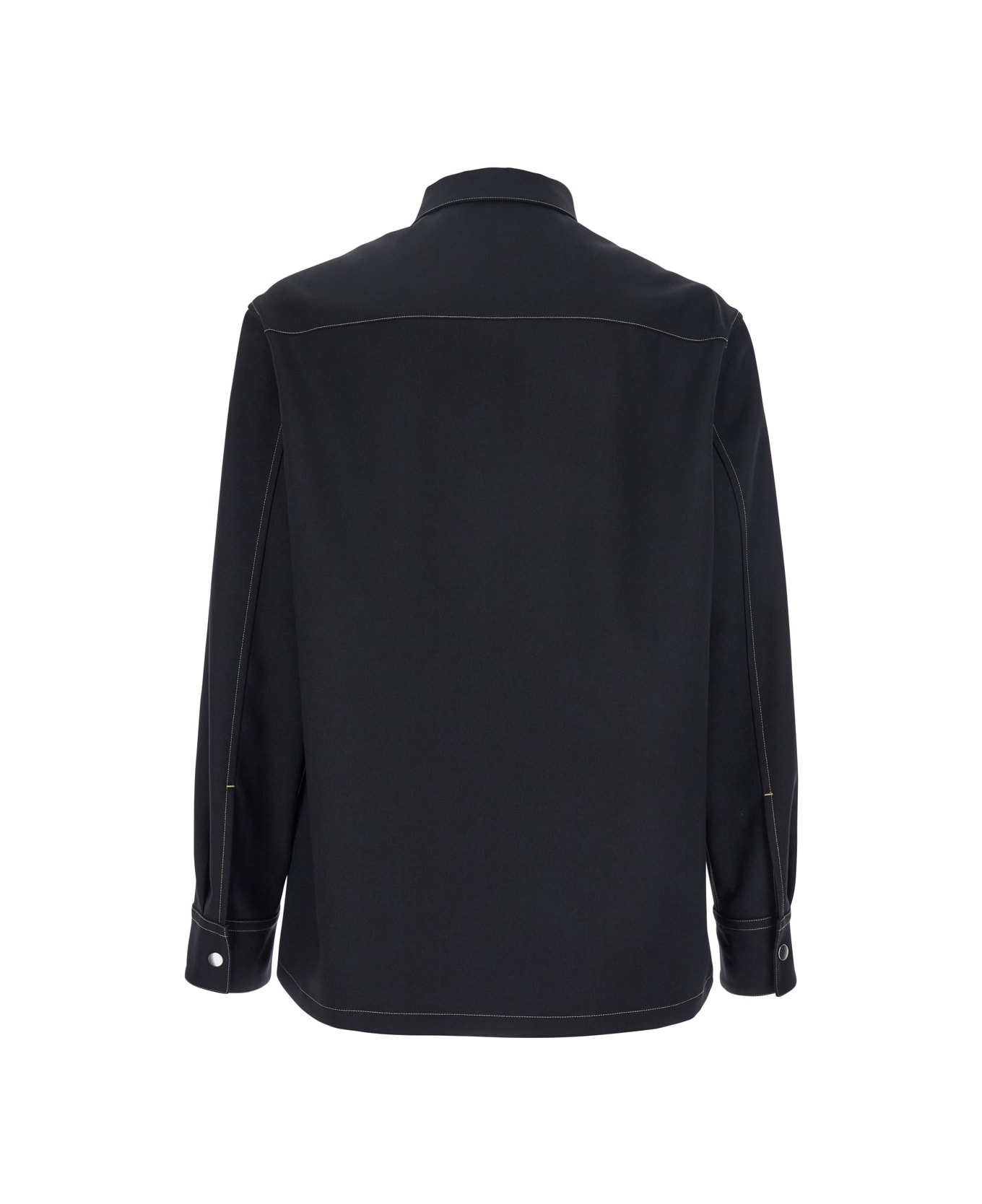 Black Zip-up Shirt With Contrasting Stitching In Tech Fabric Man - 2