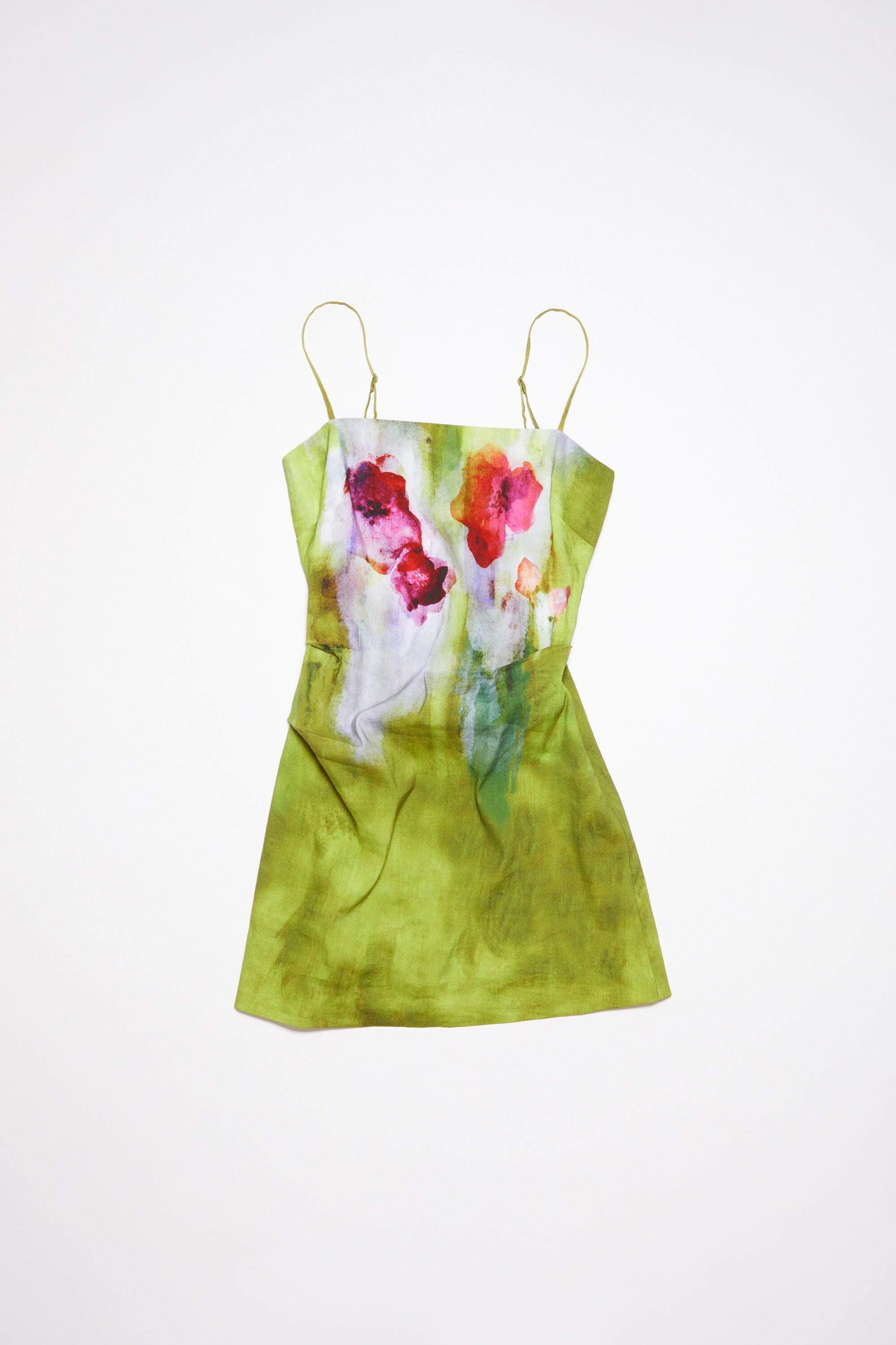 Linen blend strap dress - Green - 1
