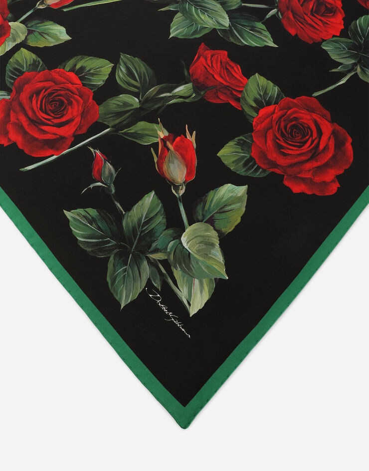 Twill scarf with red rose print (70 x 70) - 2