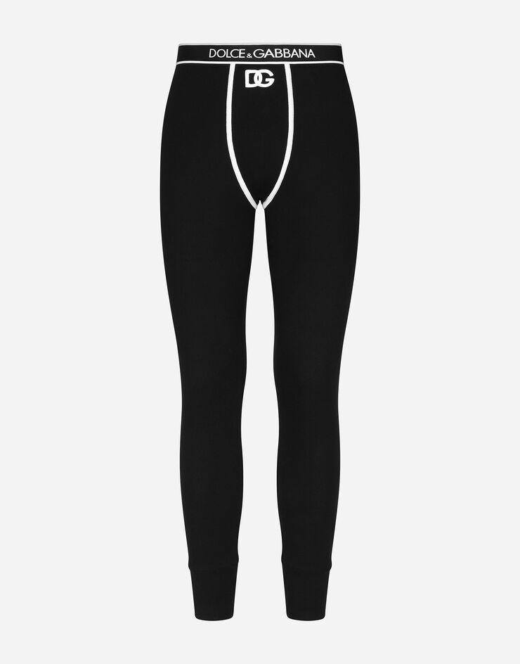 Fine-rib cotton leggings with DG patch - 1