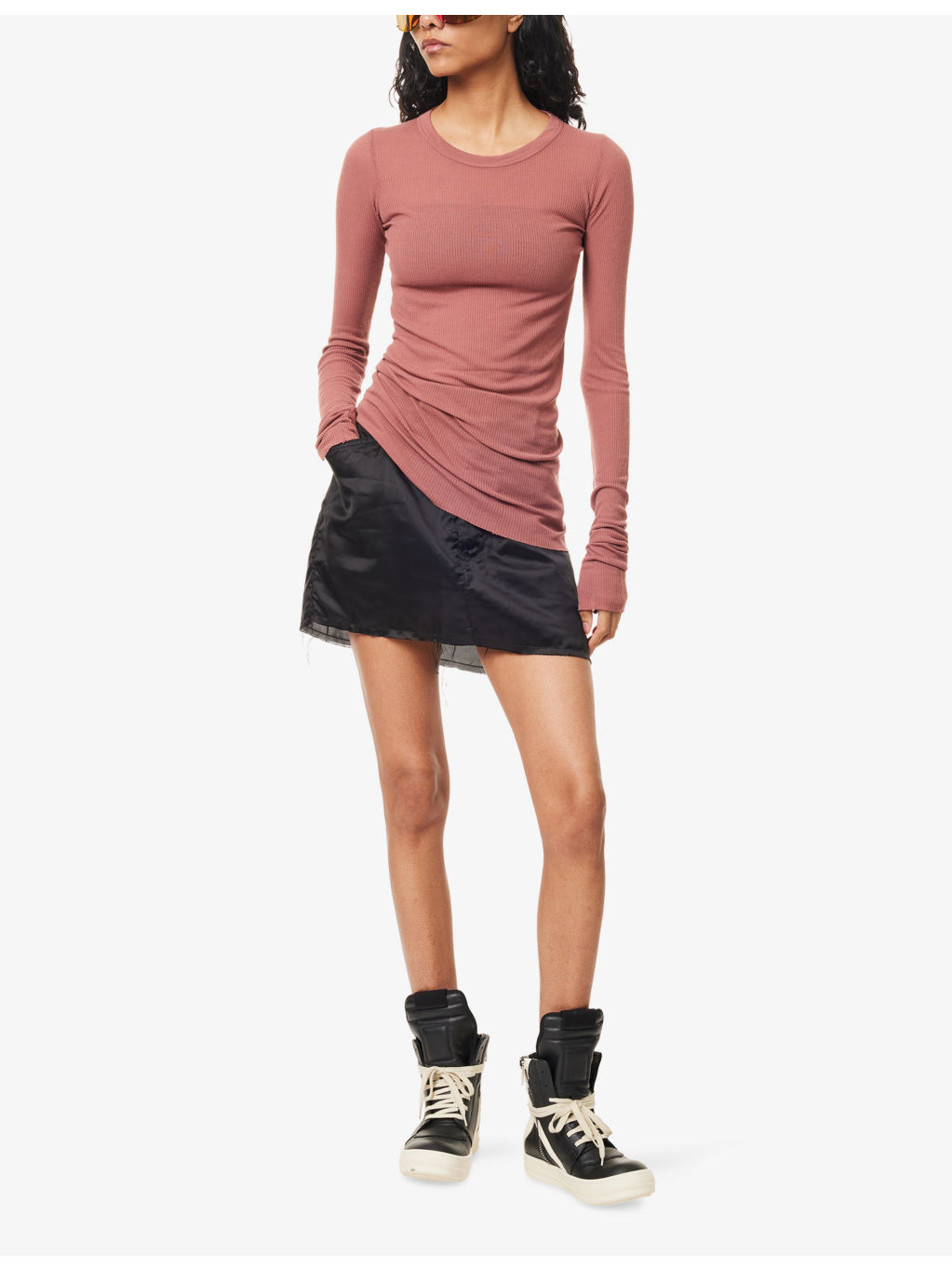 Ribbed Long-Sleeves Woven Top - 2