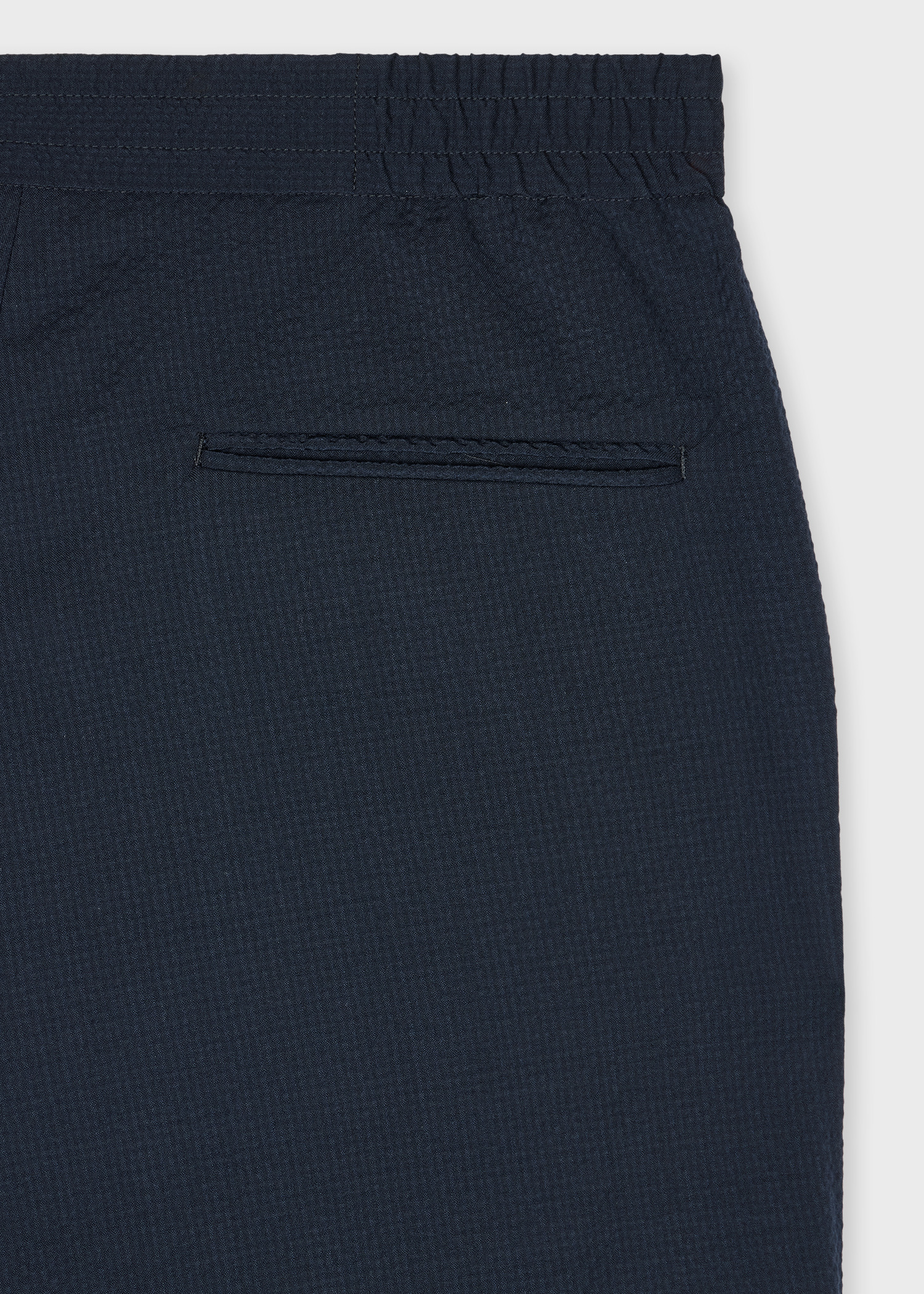 Dark Navy Seersucker Wool Elastic-Waist Trousers - 2