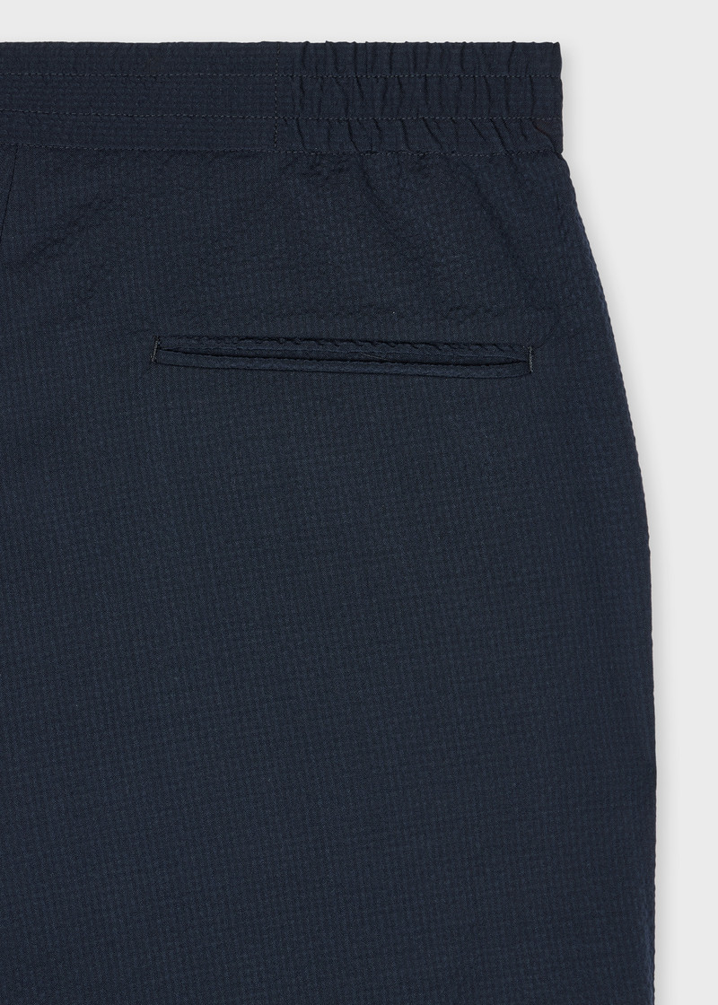Paul Smith Dark Navy Seersucker Wool Elastic-Waist Trousers outlook