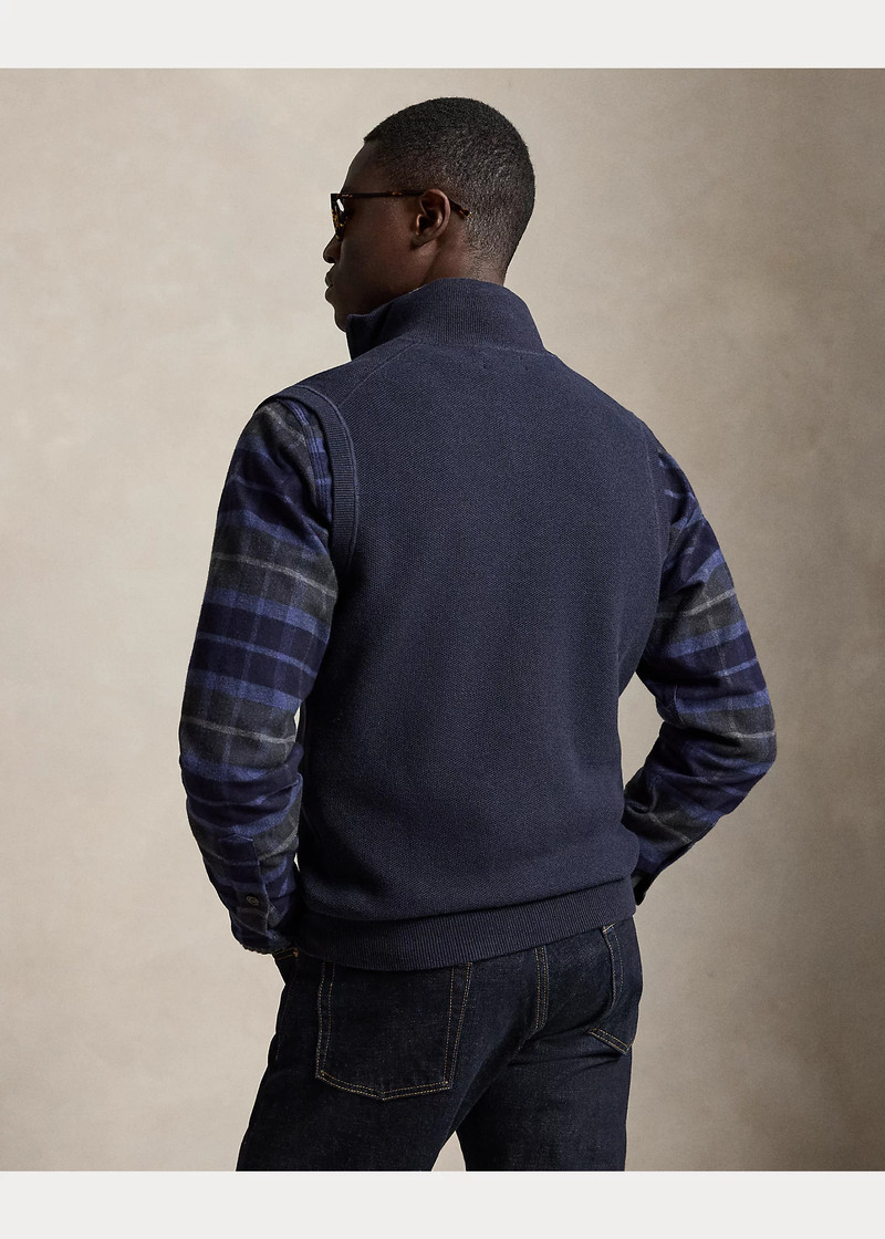 Mesh-Knit Cotton Full-Zip Sweater Vest 4