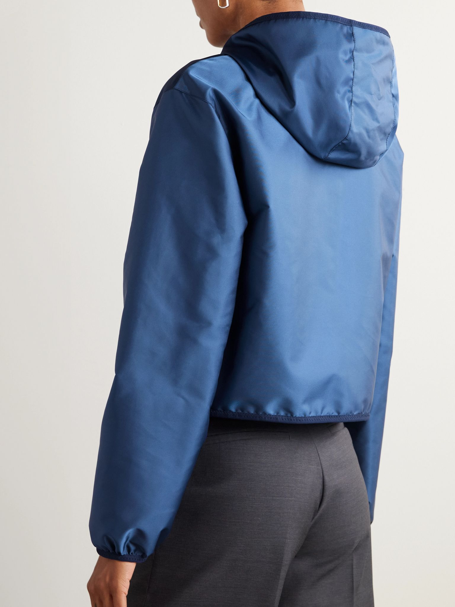 Hooded gabardine bomber jacket Blue - 3