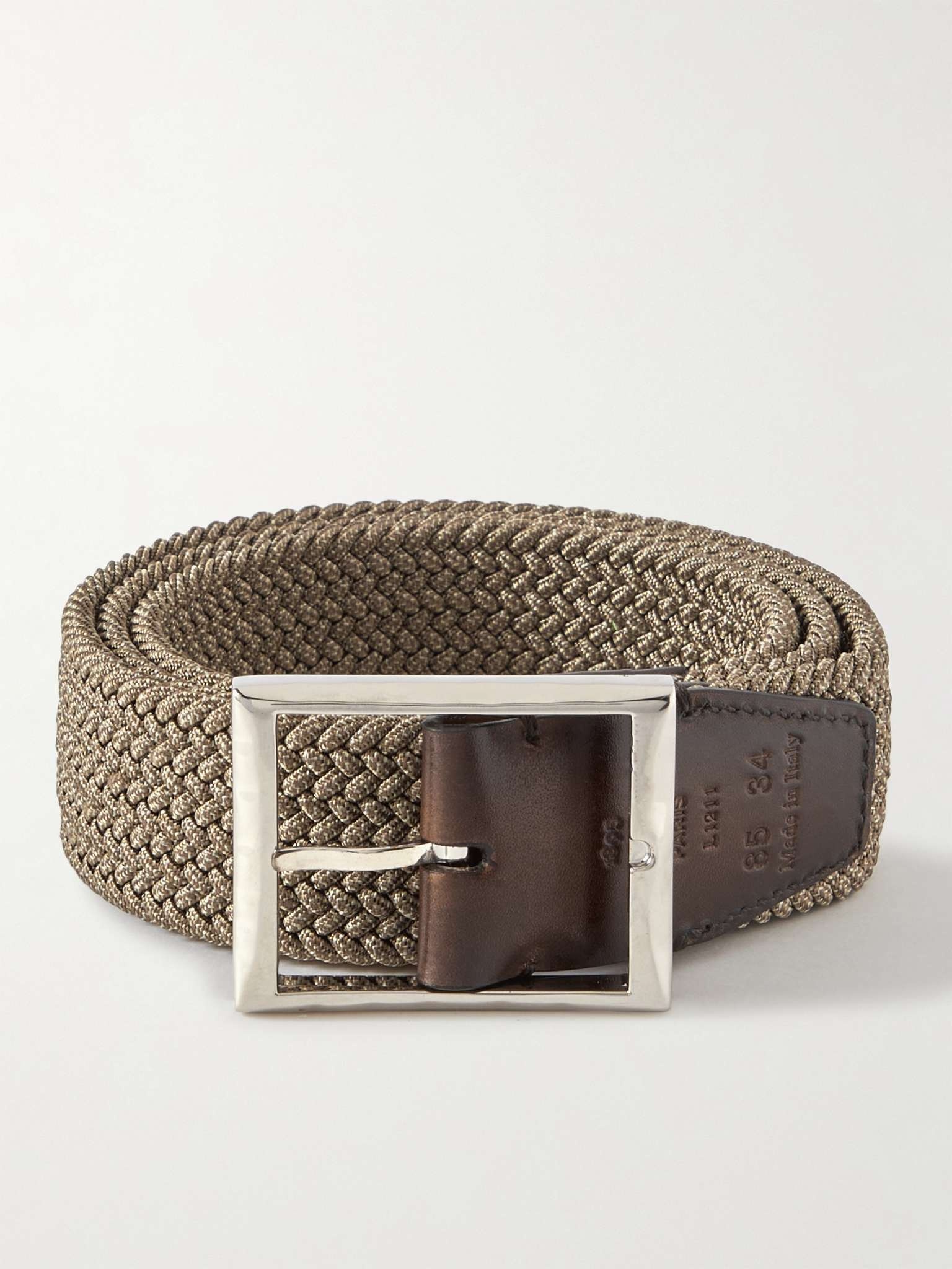 3.5cm Leather-Trimmed Woven Elastic Belt - 1