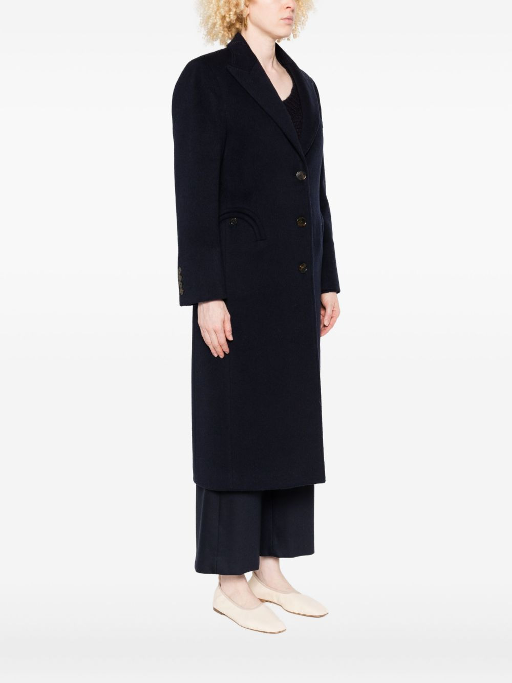 curved-pockets buttoned single-breasted coat - 3