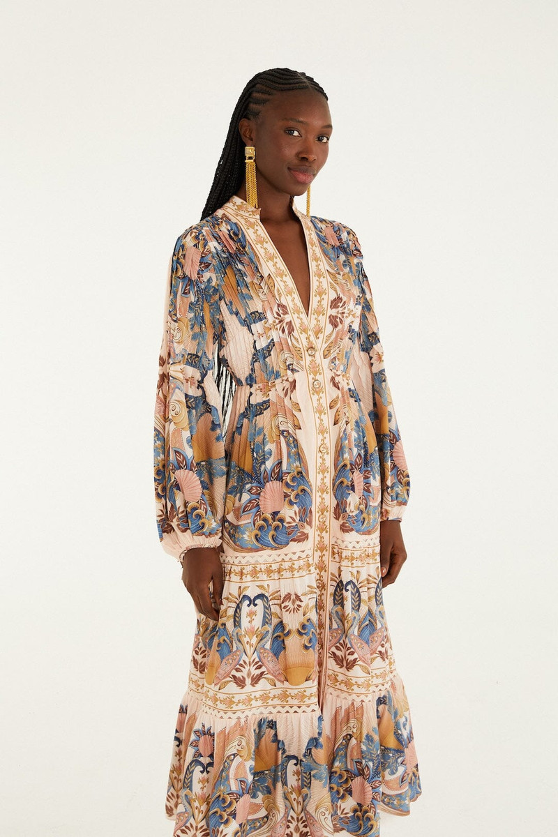 Soft Pink Sea Garden Scarf Pleated Midi Dress 4