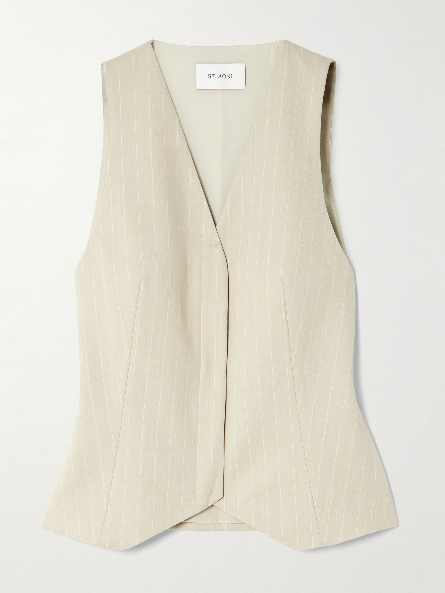 Pinstriped wool-blend twill vest Beige - 1