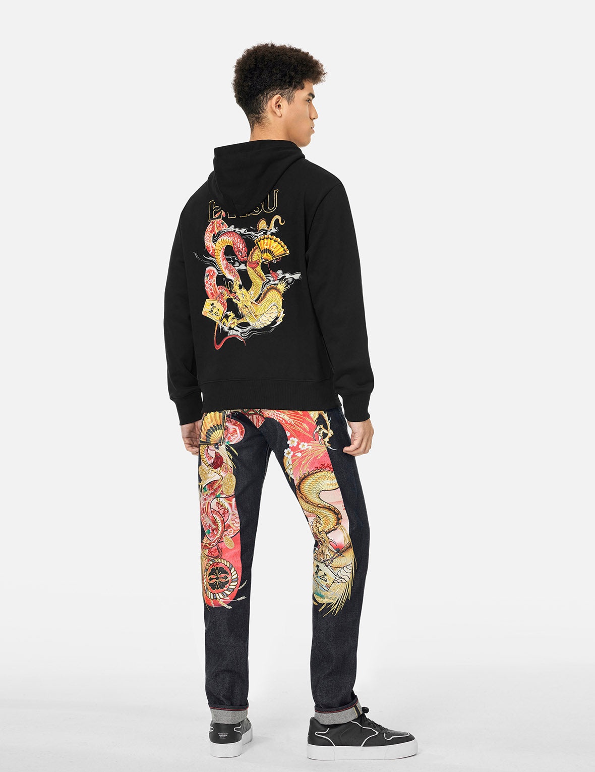 Soaring Snake and Dragon Print Relax Fit Hoodie - 3