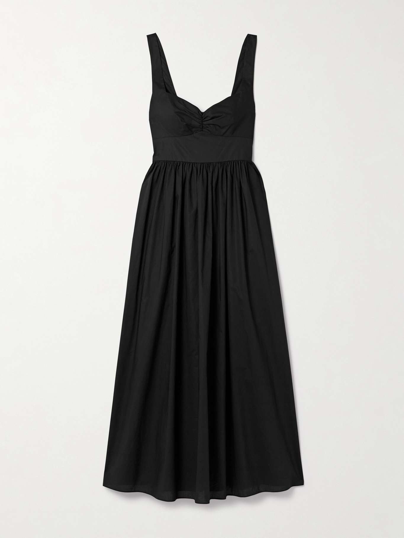 Gathered organic cotton-poplin midi dress Black - 1