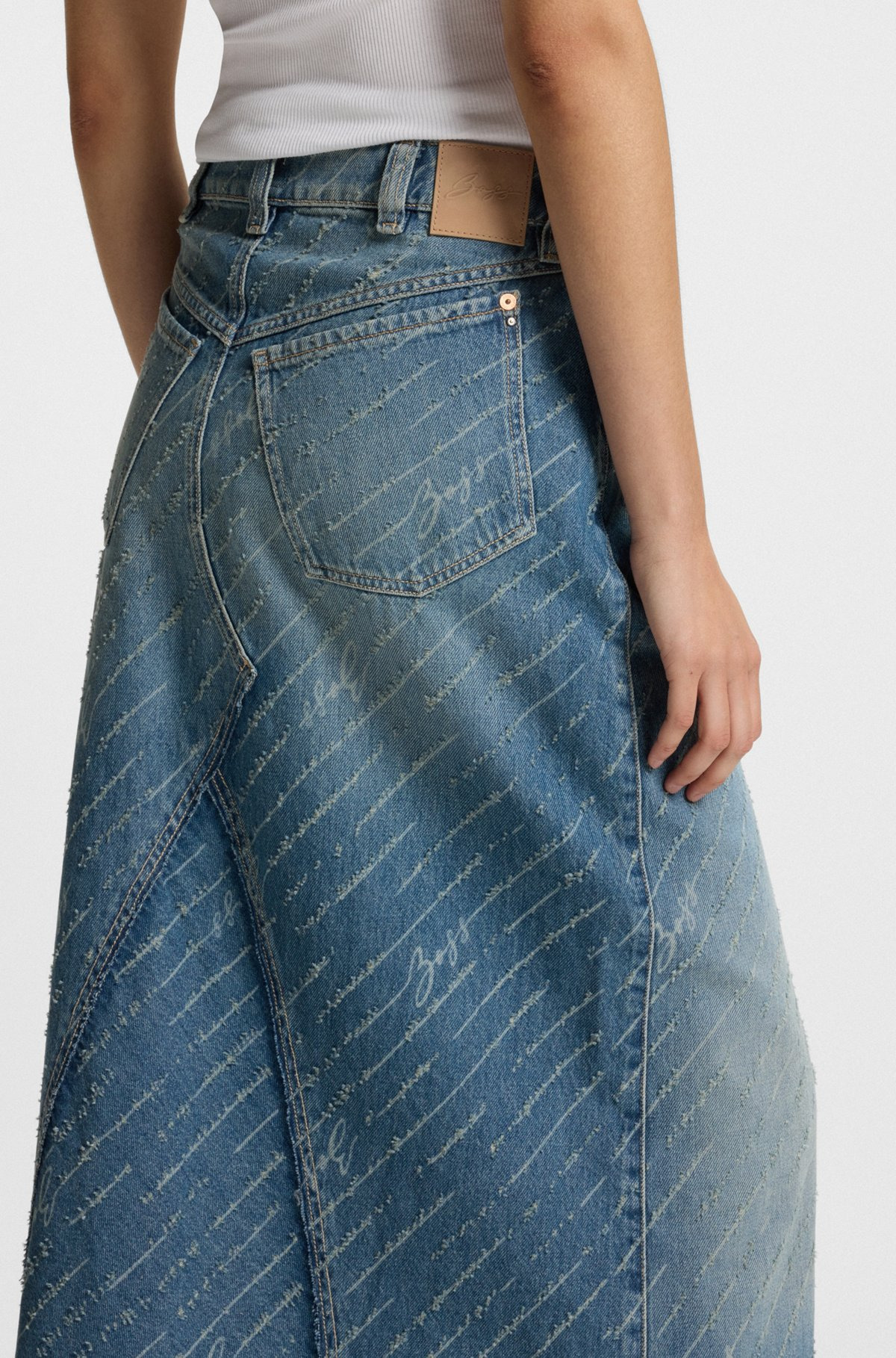 DENIM SKIRT WITH LOGO PINSTRIPE PATTERN AND FRONT SLIT - 5