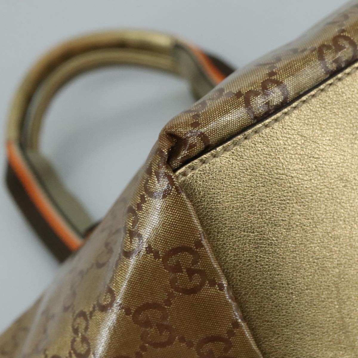 GUCCI GG Crystal Sherry Line Hand Bag Gray Gold Brown - 10