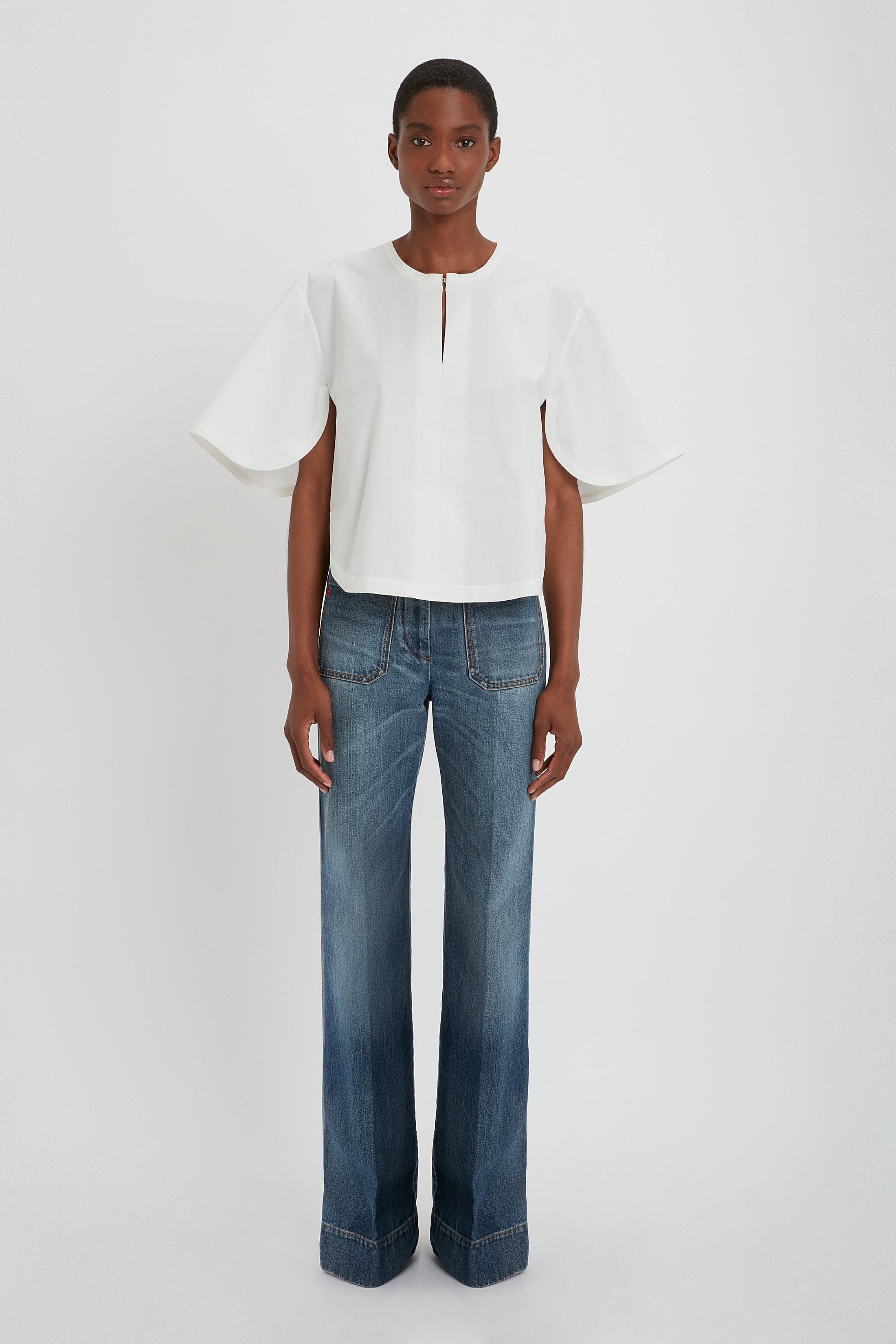 Stretch Cotton Top In White - 2