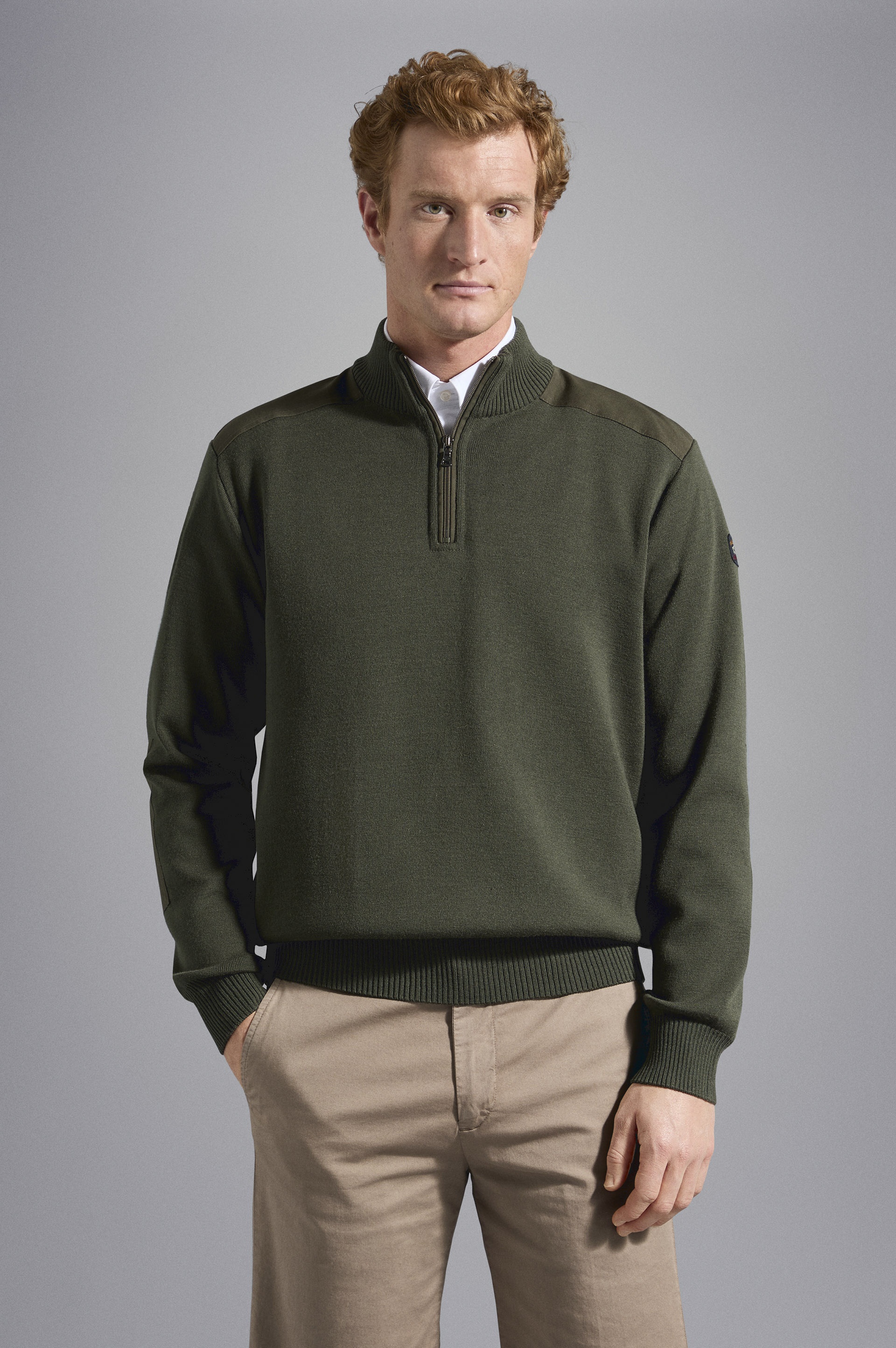 WOOL HALF ZIP SWEATER WITH ICONIC BADGE - 6