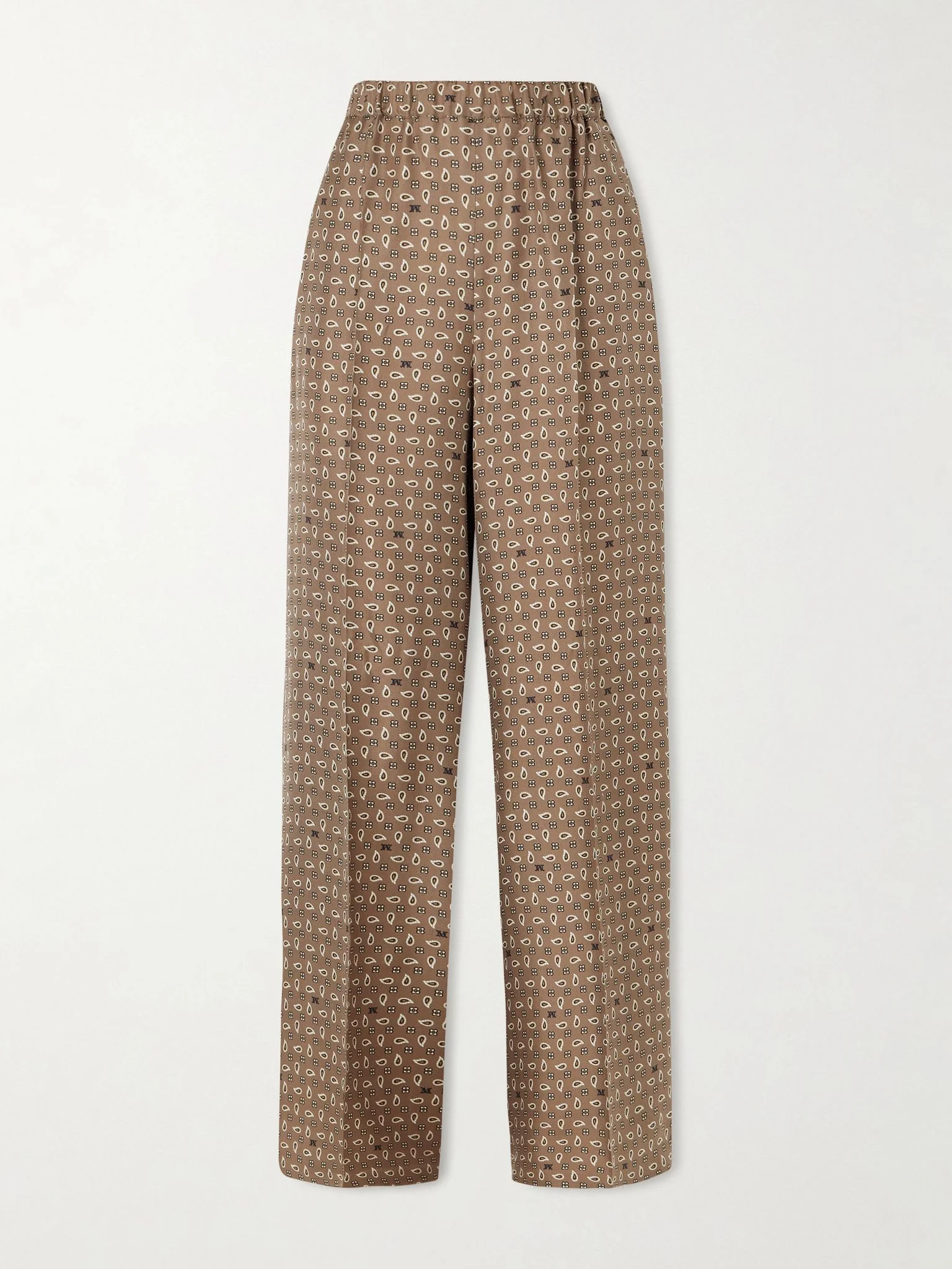 Printed silk-twill wide-leg pants Brown - 1