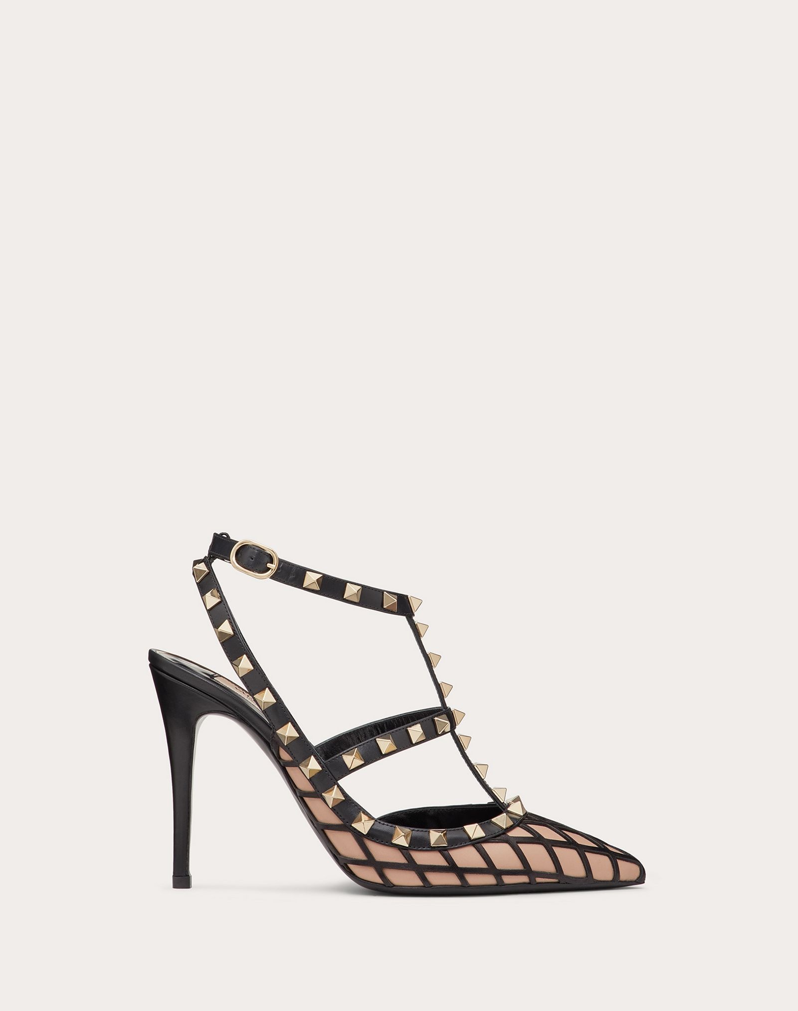 Rockstud Ankle Strap Calfskin Leather Pump with Tonal Studs 100 mm - 1