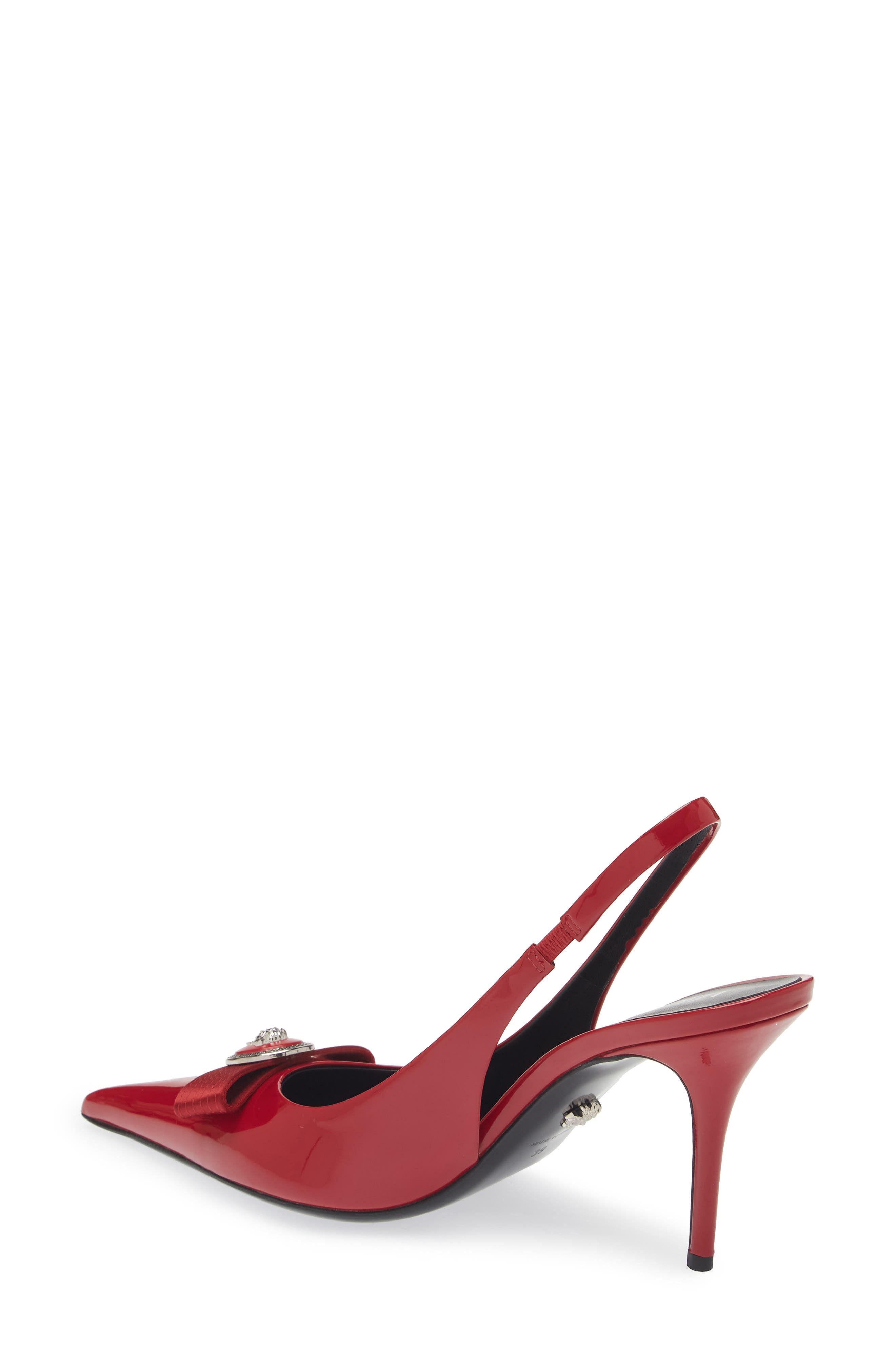 Versace Medusa Bow Pointed Toe Slingback Pump in Lipstick Red-Palladium at Nordstrom - 2